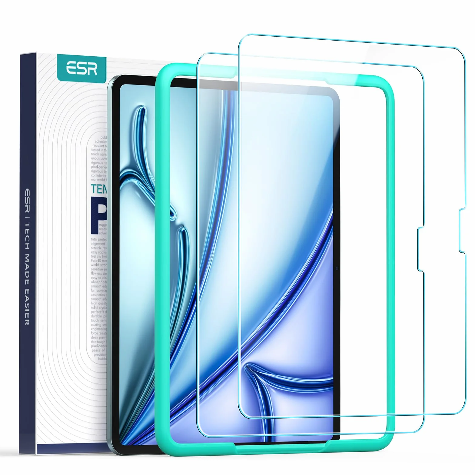 ESR Lot de 2 Protecteur d'Écran pour iPad Air 11 Pouces M4/M3/M2 (2026/2025/2024), Verre Trempé 9H avec Cadre d'Alignement, Anti-Rayures, sans Bulles, Clarté HD, Compatible avec Apple Pencil