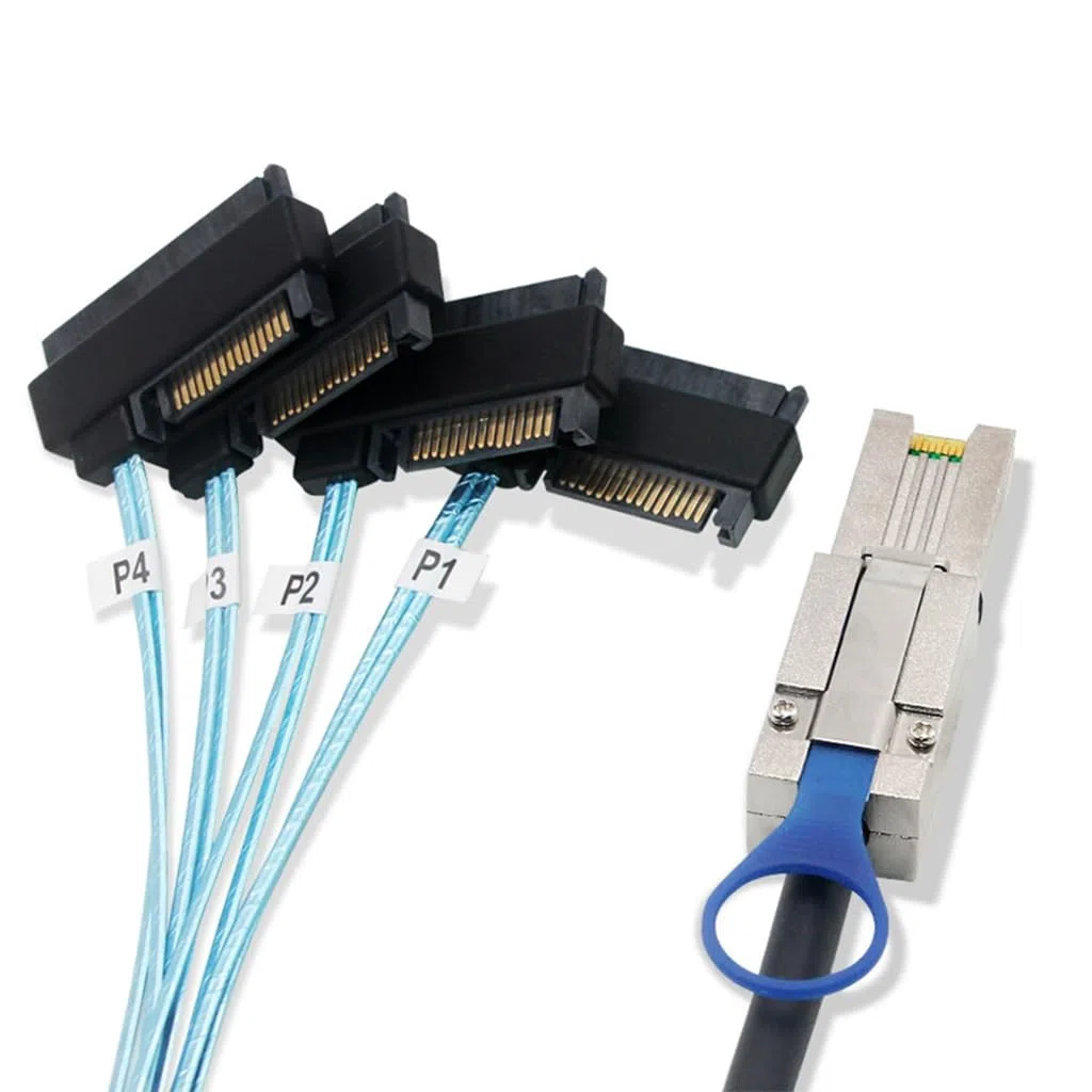JMT Câble adaptateur pour serveur Mini SAS HD SFF-8088 26P vers 4 x SAS 8482 2 en 1 (50 cm)