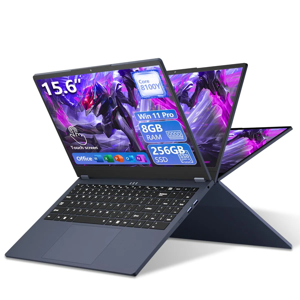 Ordinateur Portable 2 en 1 Écran Tactile 15.6 Pouces avec Core i3-8100Y Processeur, PC Portable Win 11 8 Go RAM 256 Go SSD, Laptop 1980*1080 IPS FHD Écran Type-C Mini-HDMI USB 3.0 WIFI5 BT5 Webcam