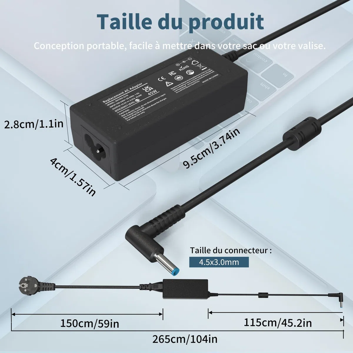 45W Chargeur Ordinateur Portable pour HP Elitebook 840 850 Pavilion x360 11 13 15 17 Probook 450 440 430 G3 G4 G5 G6 G7 G8 Stream 11 14 Envy/Spectre X360 13 15 Notebook Alimentation Adaptateur