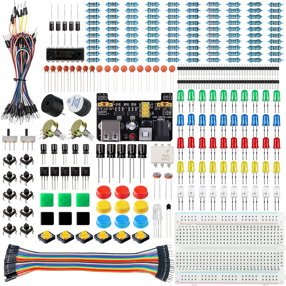 Miuzei Kit de démarrage de Base Compatible avec Arduino avec Carte connectée, Module d'alimentation, câble de Jumper, resistors, LED, Planche de Connexion électronique