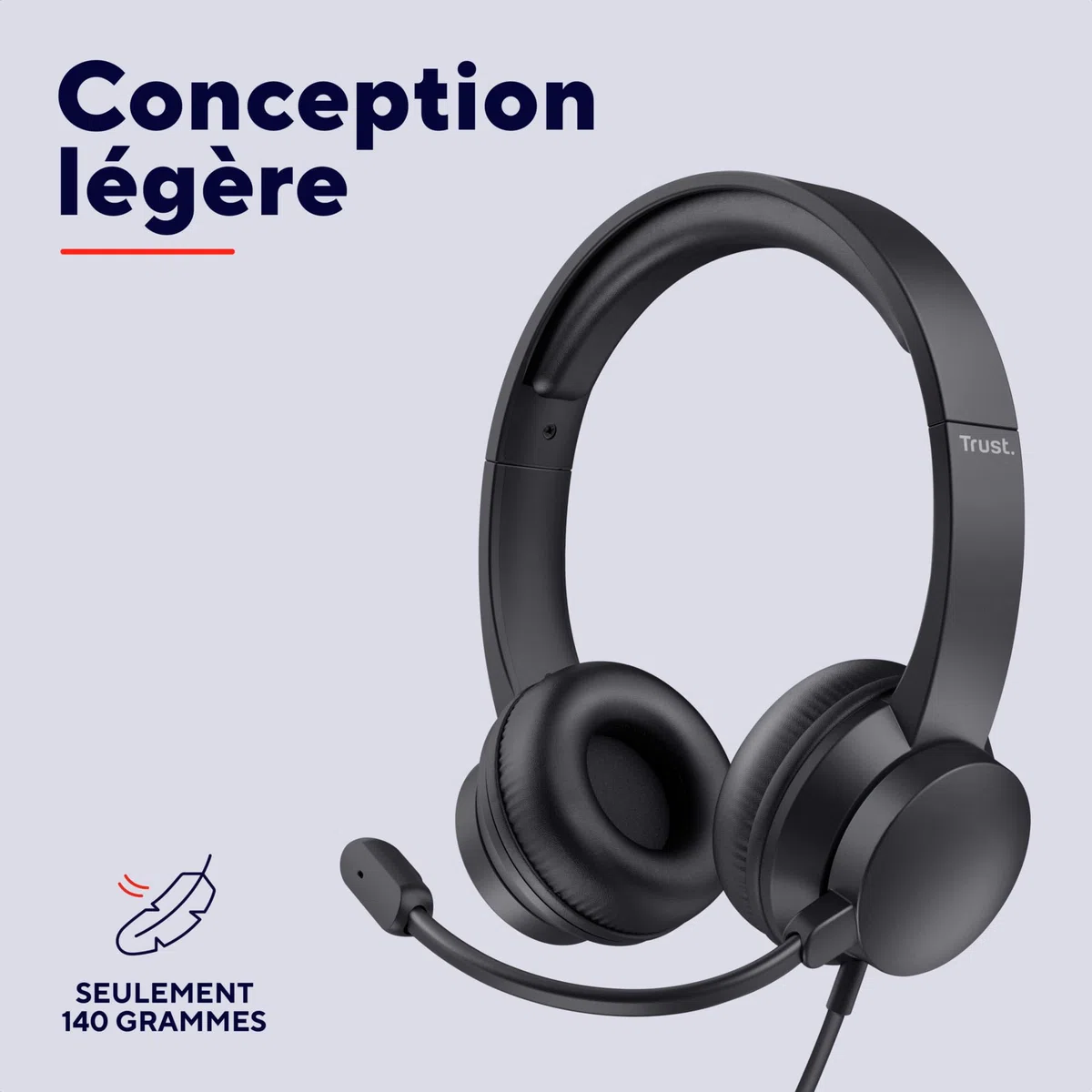 Trust Casque USB avec Micro Léger on Ear, Arceau Réglable, Microphone Flexible, Câble 1,8 m, Casque Audio PC Filaire pour Ordinateur Portable Bureau Teletravail Chat Zoom Teams - Noir
