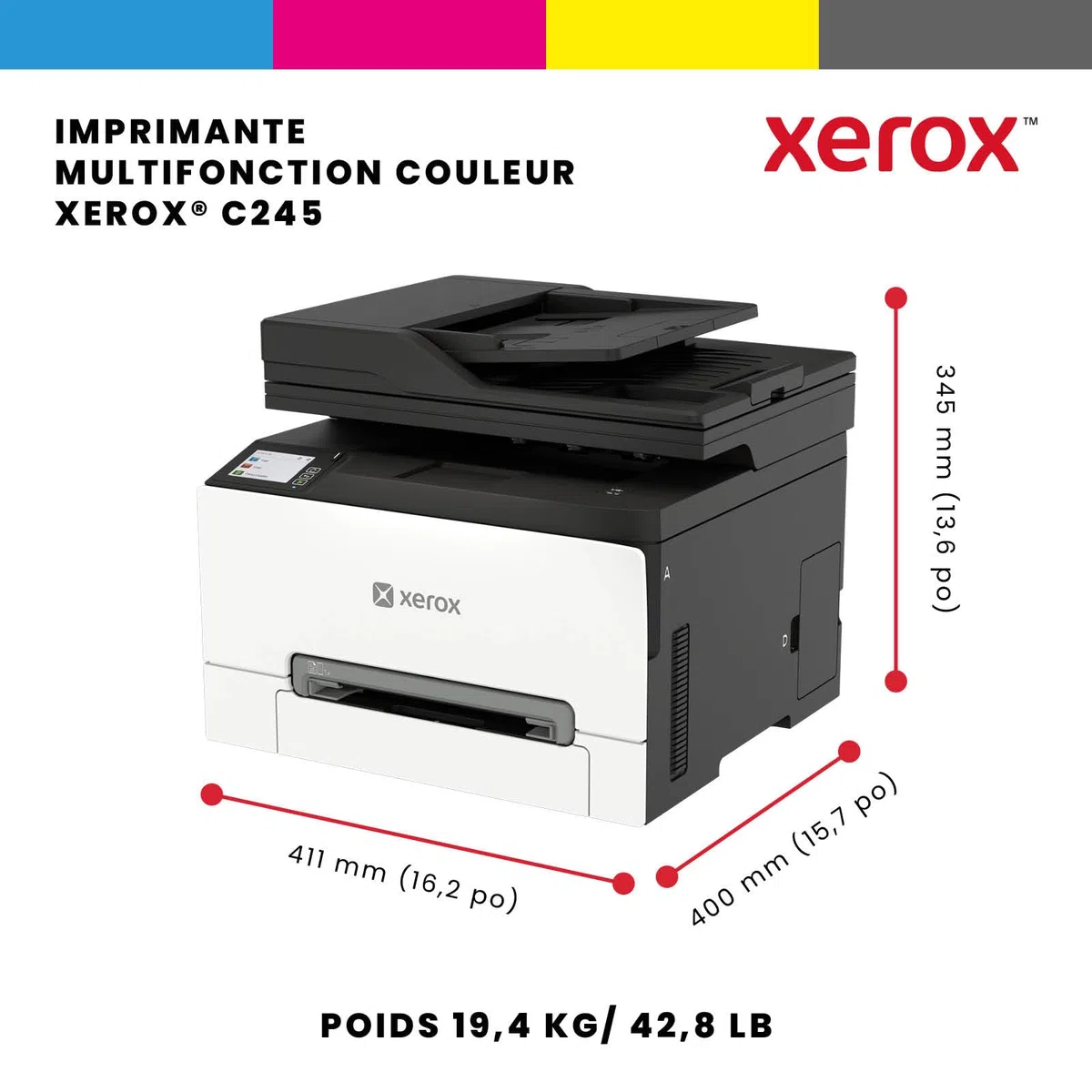 Xerox Imprimante Laser Couleur sans Fil C245 Tout-en-Un – Imprimante Scanner copieur, 25 ppm, imprimante sans Fil pour Ordinateur Portable et PC (Garantie de 3 Ans)