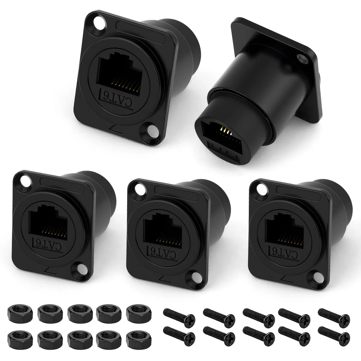 OFFCUP RJ45 CAT6 Connecteur pour Montage en Panneau, 5Pcs Prise Encastrée, Connecteur Pass-Through, femelle-femelle, Compatible Cat6A/CAT6/CAT5E