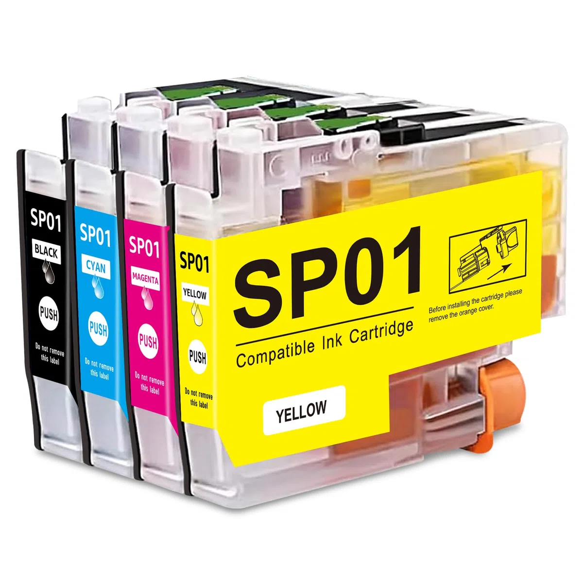 SP1 Lot de 4 cartouches d'encre de sublimation pour Bro SP1 SP01 SP-01 SP-1 SP01BKS SP01CS SP01MS SP01YS Cartouche de rechange pour imprimante à sublimation Bro SP1 (noir, cyan, magenta