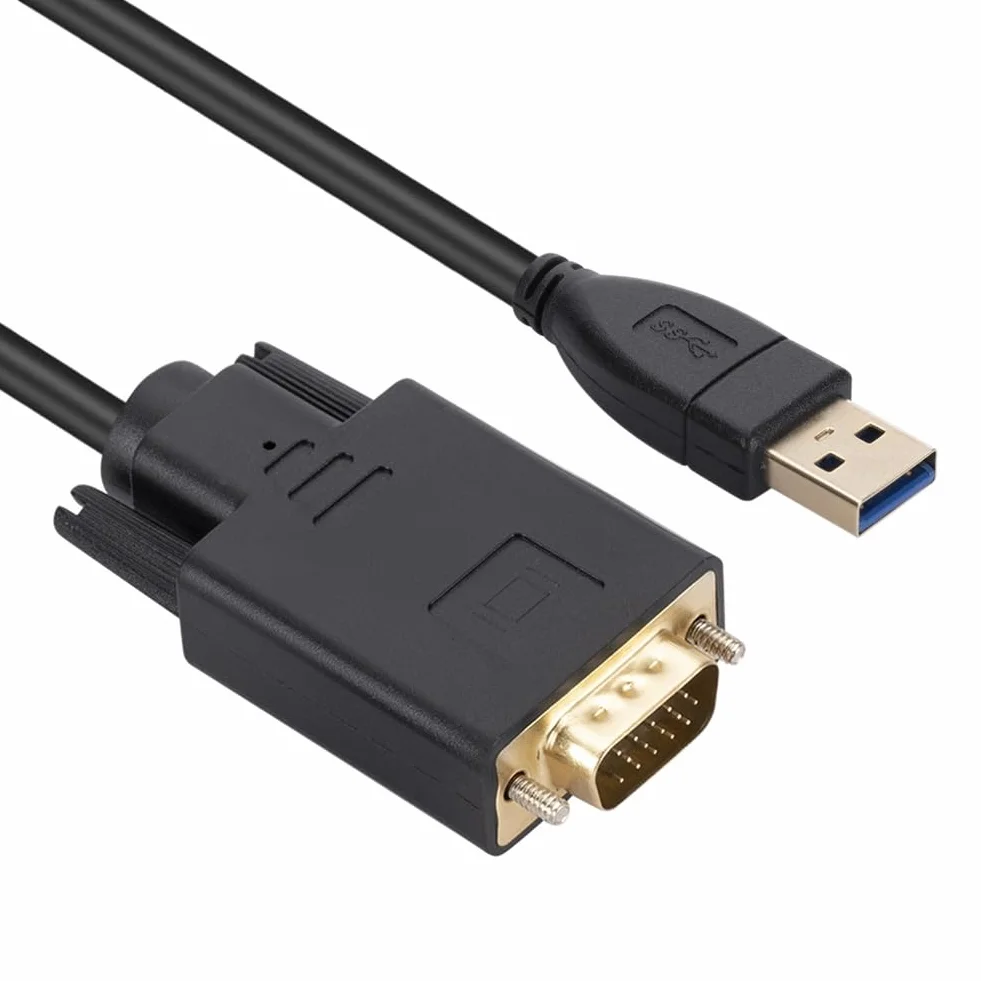 Câble USB 3.0 vers VGA 1,8 M 1080P Adaptateur Convertisseur Mâle à Mâle pour Ordinateur Portable Projecteur Vidéo UHD Externe Câble USB3.0 VGA