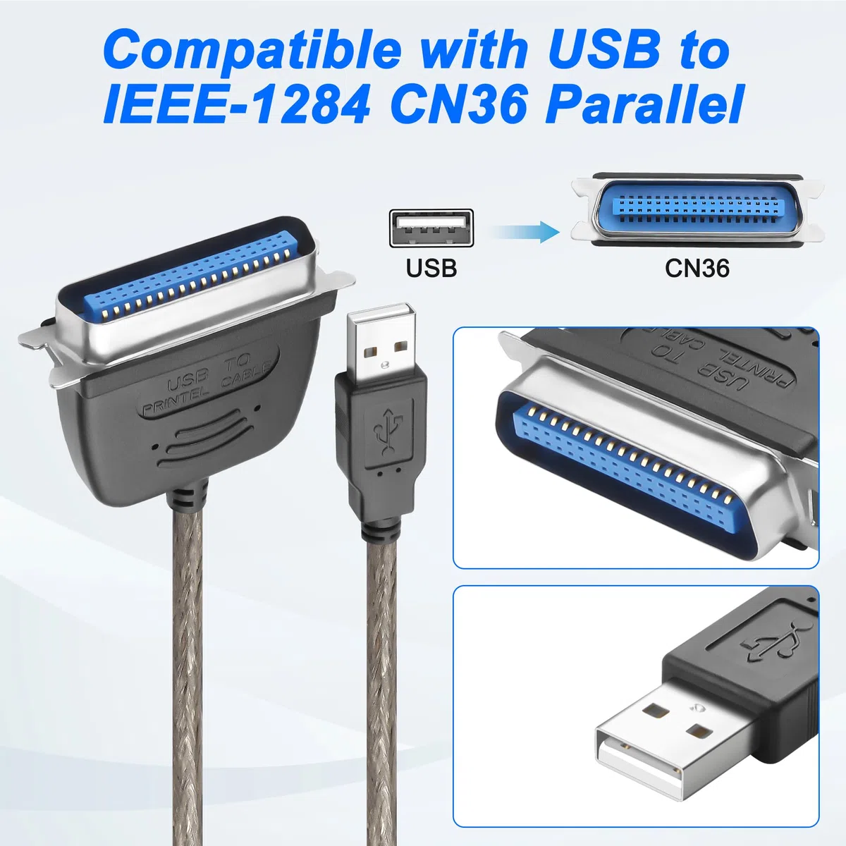 MEIRIYFA Adaptateur câble USB 2.0 vers parallèle IEEE 1284 CN36, convertisseur pour imprimantes anciennes, câble Centronics (1,5 m