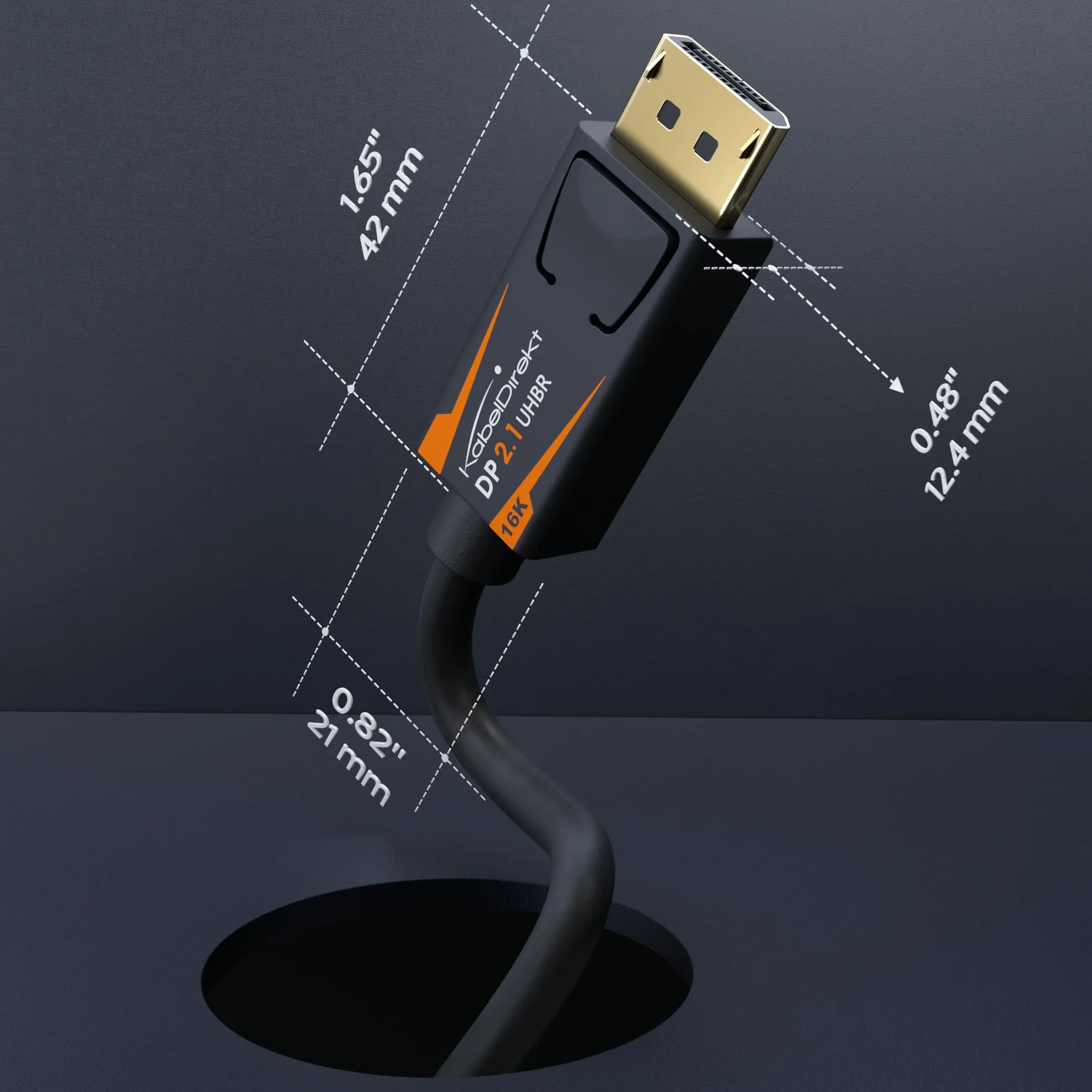 KabelDirekt – Câble DisplayPort 2.1/DP 2.1 – 2m – UHBR, DP80 80 Gbit/s pour PC de jeu/Cartes graphiques avec FreeSync/G-Sync, Résolutions et Taux de Rafraîchissement : 16K@60Hz, 8K@120Hz, 4K@240Hz