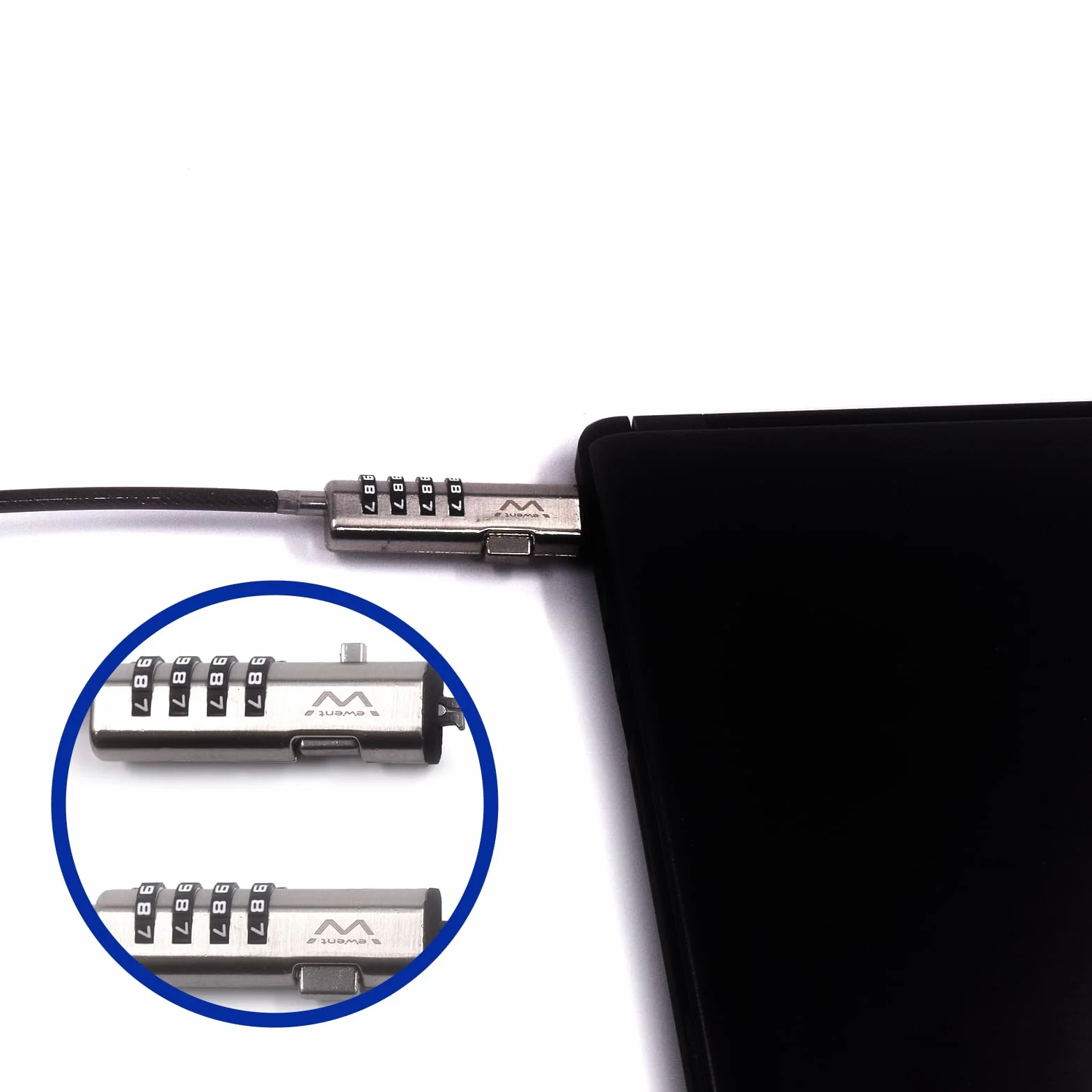 Ewent Câble de Sécurité à Combinaison pour Ordinateurs Portables, câble de sécurité pour ordinateur portable, PC, projecteurs, Protection Antivol avec Câble 1,8m Résistant aux Coupures avec fente NANO