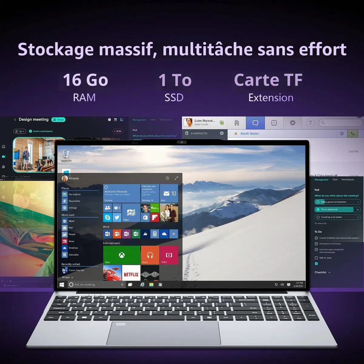 15.6 Pouces Ordinateur Portable, Win 11 PC Portable 16 Go RAM 1To SSD Processeur N5100 carte graphique UHD, Laptop 1980*1080 IPS FHD Écran pavé numérique/clavier rétroéclairé/Touch ID, WiFi5/USB3.0