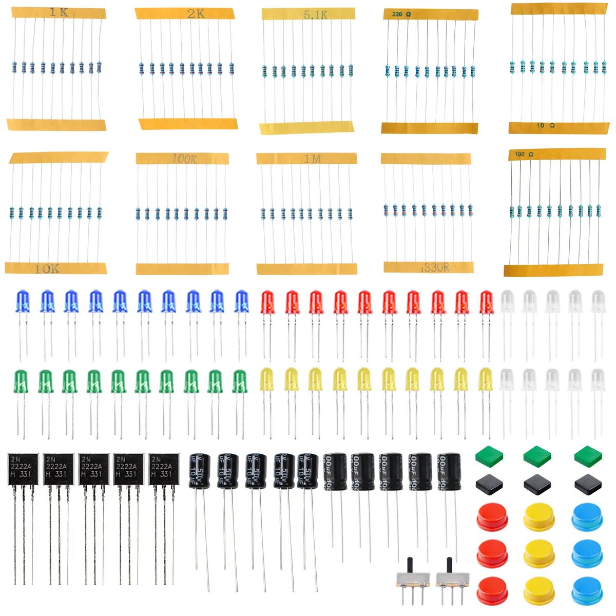 Miuzei Kit de démarrage de Base Compatible avec Arduino avec Carte connectée, Module d'alimentation, câble de Jumper, resistors, LED, Planche de Connexion électronique