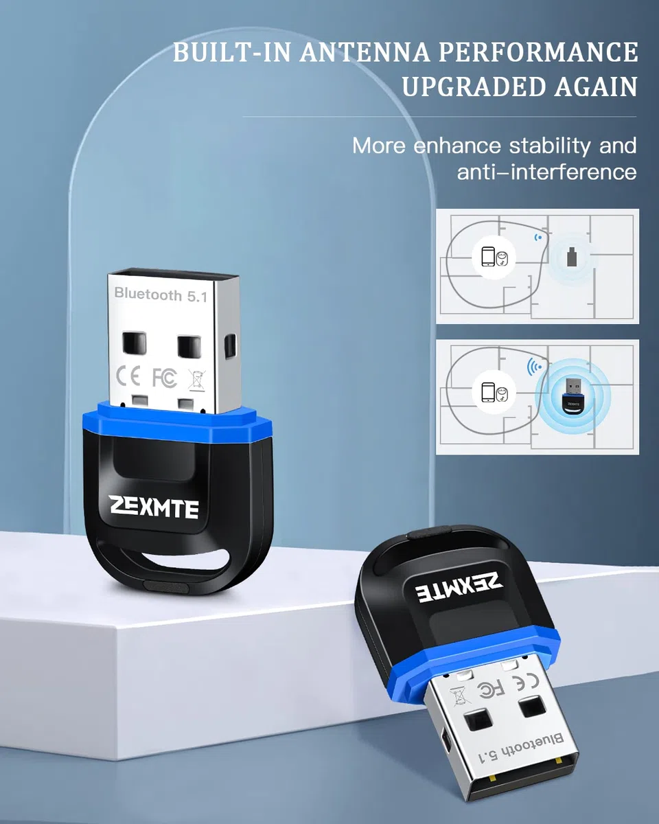 Adaptateur Bluetooth USB 5.1, ZEXMTE Dongle Bluetooth sans Fil émetteur Récepteur pour Ordinateur Portable, PC, Compatible avec Windows 11/10/8/7/xp, Souris, Clavier Et Casque