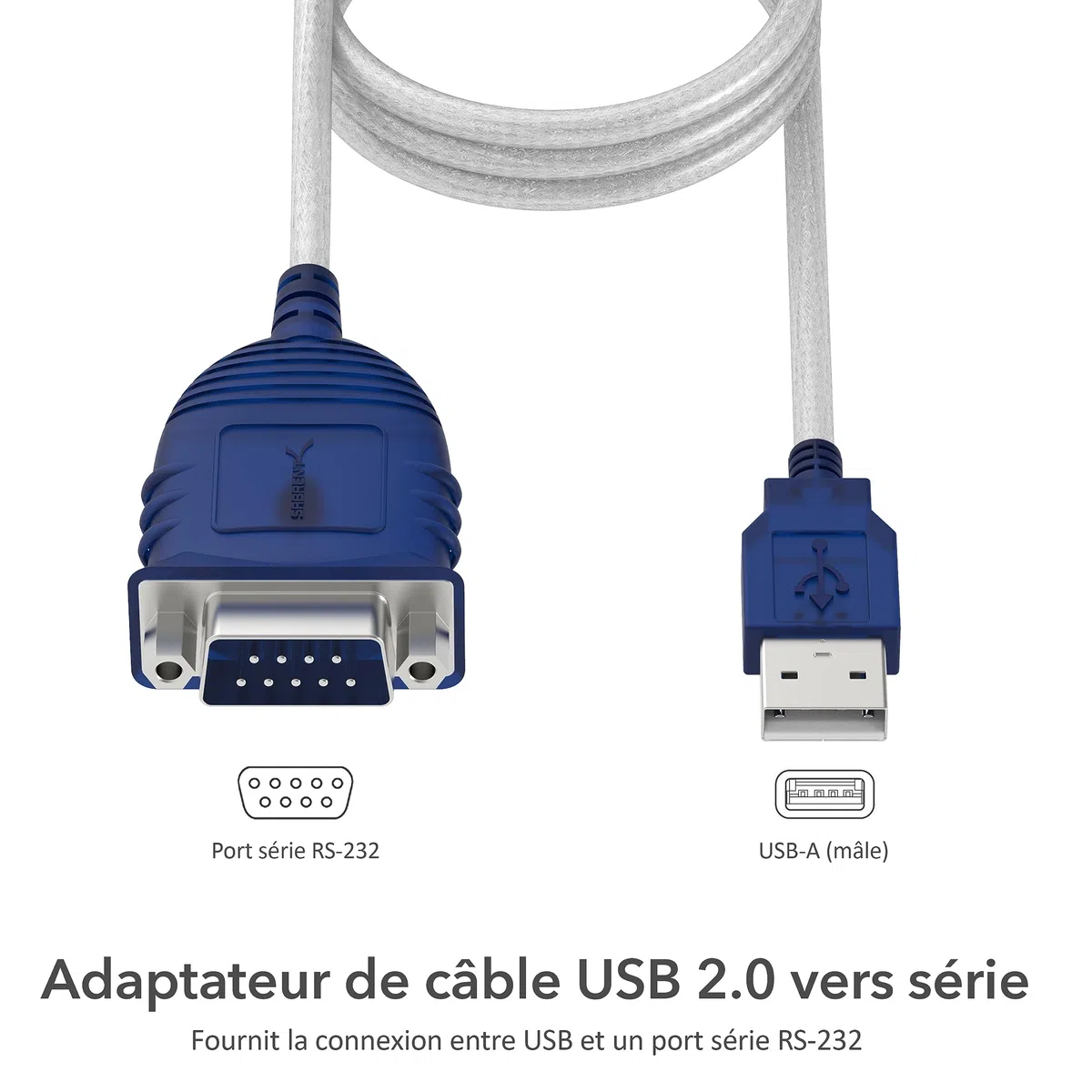 SABRENT cable Adaptateur USB vers série RS232, (75cm) Câble série, câble convertisseur DB-9 (9 broches) Chipset Prolific compatible pour Windows, Mac, Linux (CB-DB9P)