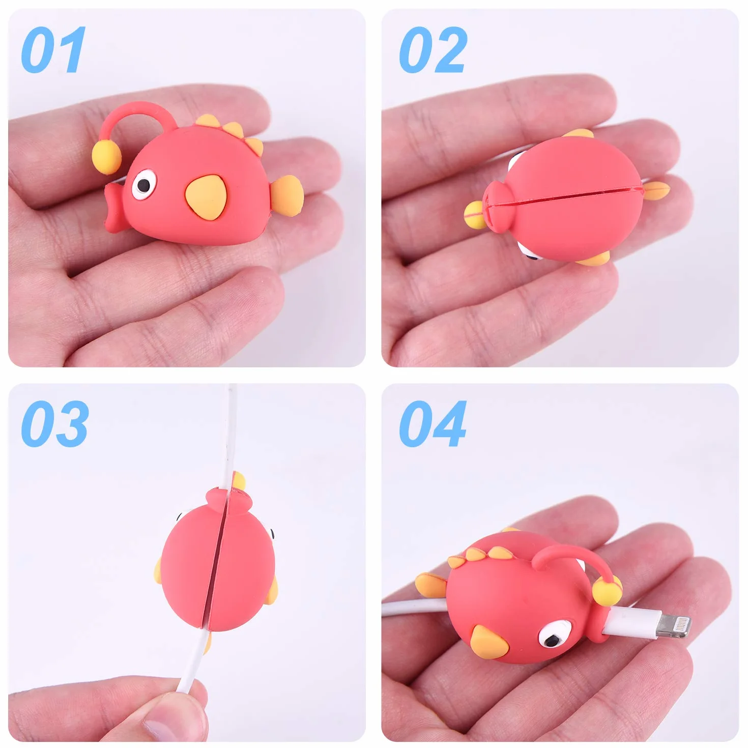 TUPARKA 18 Pcs Protege Cable pour iPhone/iPad USB Foudre, câble en Plastique Animaux Morsures de Dinosaure Mignon de Poisson de Charge Saver Câble, Accessoire pour téléphone Chargeur USB Protect