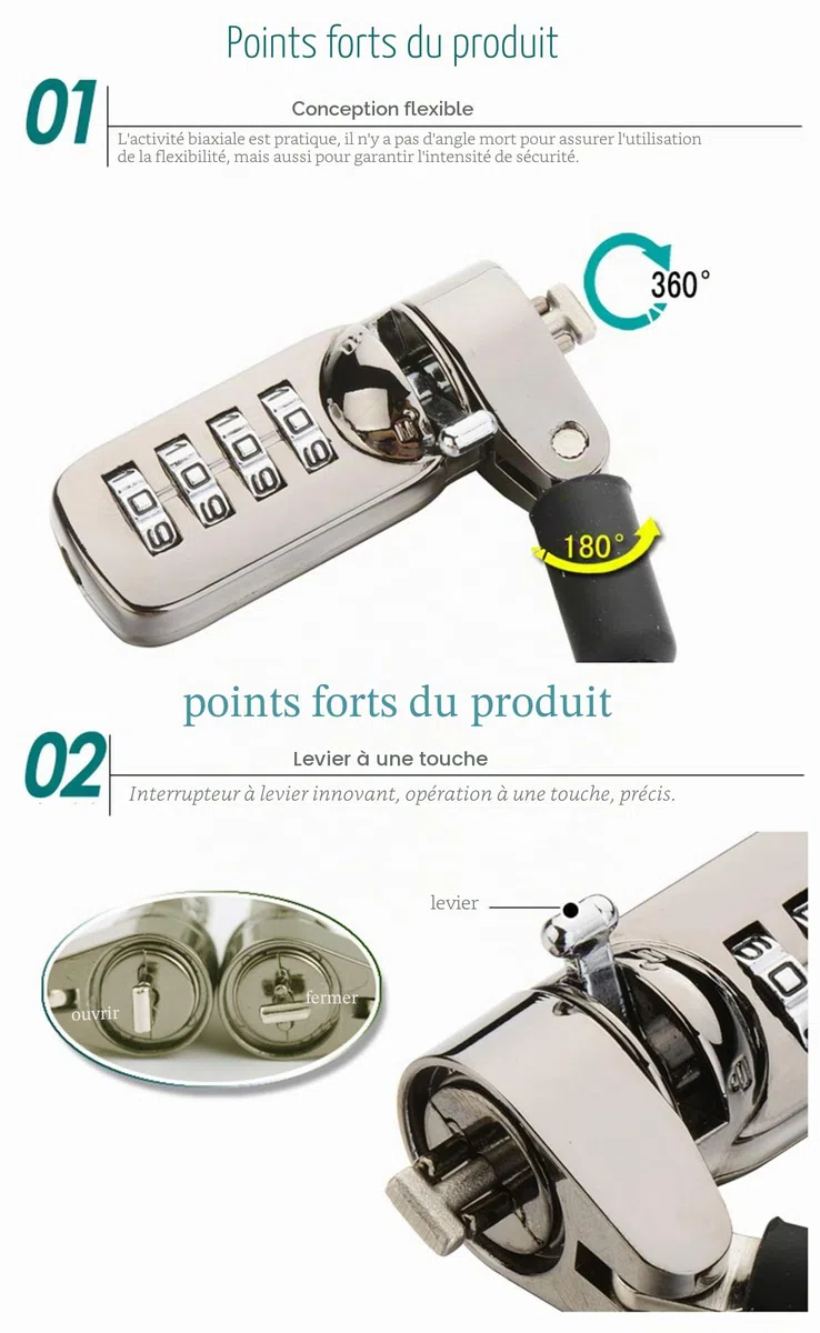 Computer Lock 4 Chiffres Mot de Passe de sécurité pour Ordinateur Portable PC 2 m Noir (1pcs) (Computerized Lock x1)