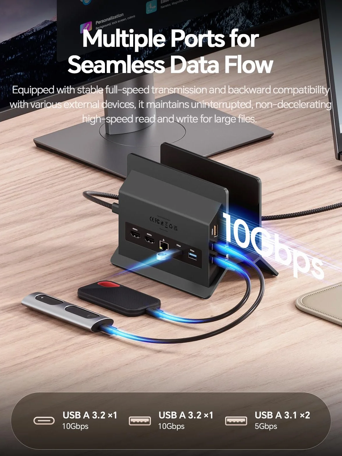 Station d'accueil USB-C Double écran 4K@60Hz pour la Maison et Le Bureau
