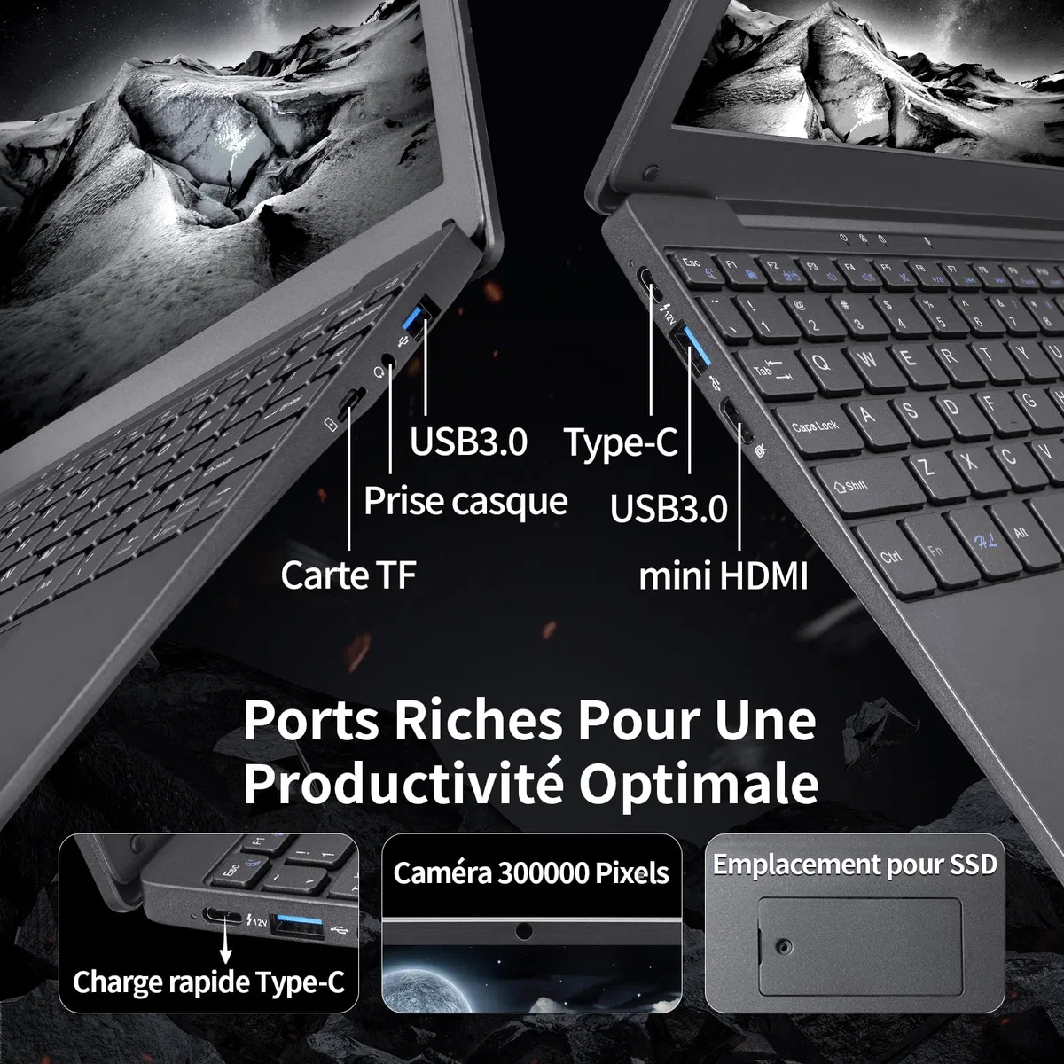 Mini Ordinateur Portable 10,1 Pouces,Windows 11 N4000, 8Go RAM DDR4, Clavier AZERTY, WiFi 2,4/5GHz BT5.0, USB-C Mini HDMI, PC Portable Ultra-Léger 0,79Kg pour Études Bureau Voyage(Gris, 8GB+128G SSD)
