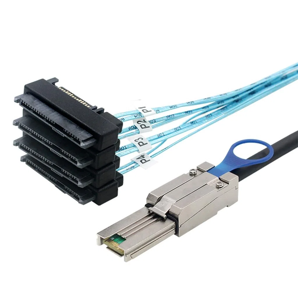 JMT Câble adaptateur pour serveur Mini SAS HD SFF-8088 26P vers 4 x SAS 8482 2 en 1 (50 cm)