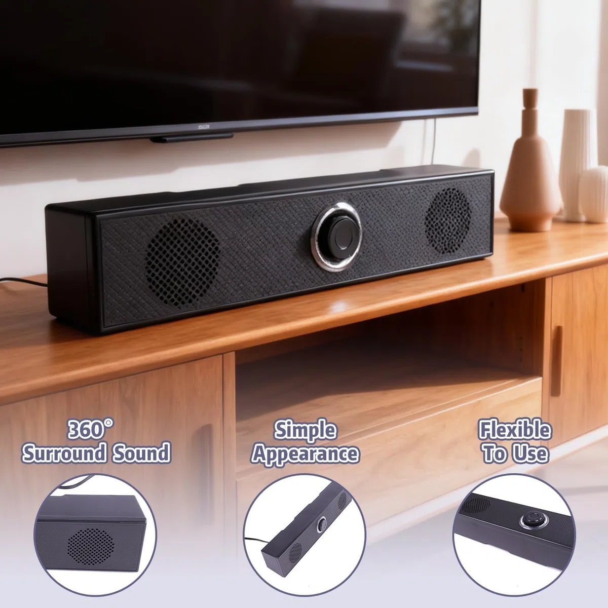 Enceinte PC Barre de Son, Haut-Parleur USB avec Câble AUX 3.5mm, Son Clair et Puissant, Commandes de Volume Faciles, Idéal Gaming et Bureau pour Ordinateur de Bureau, Laptop, Moniteur, TV.