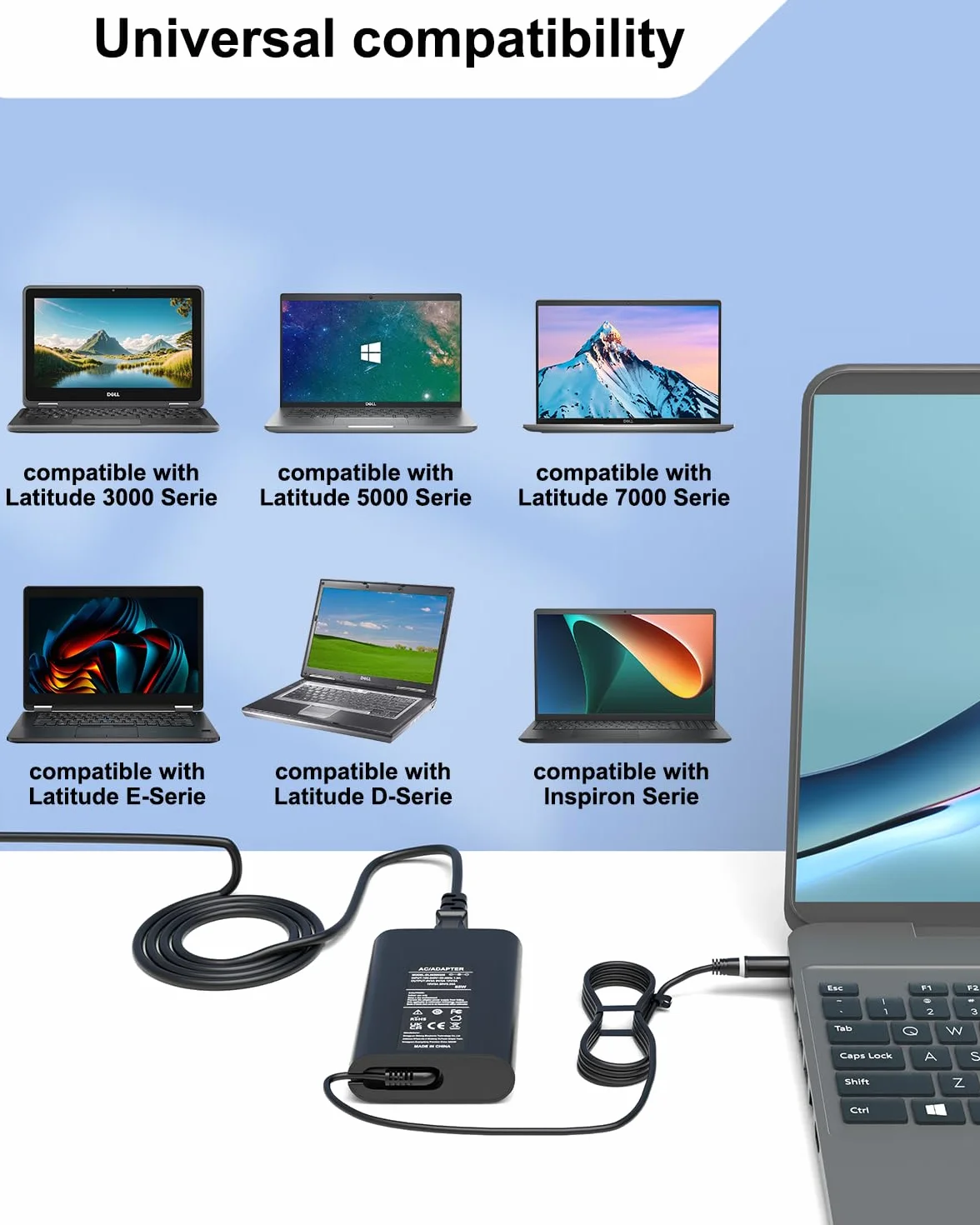 65W Chargeur Alimentation Compatible avec Dell Latitude 7490 7480 7290 7280 5590 5580 5490 5480 5290 E6430 E5470 E5440 E5250 E5450 E7440 E7470 E7250 E7450 E6440 E6540 3180 Adaptateur Charger