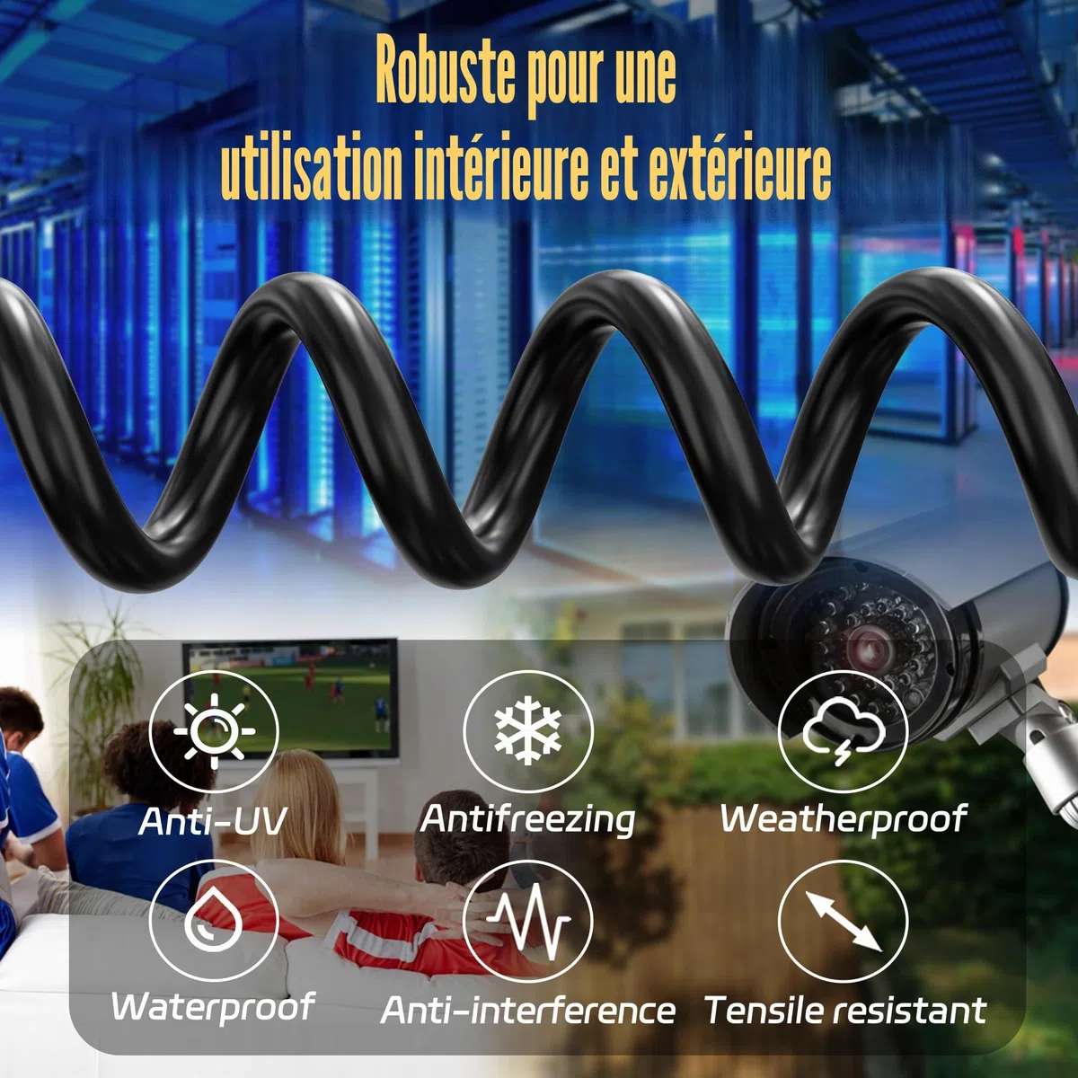 Câble Ethernet 10m Noir, Câble Rj45 10m Cat 6, Cable Reseau Haut Débit Gigabit Cable Internet Blindé FTP 23AWG Câbles LAN Exterieur Intérieur Imperméable pour Routeur Switch Modem - 250MHz 1000Mbps
