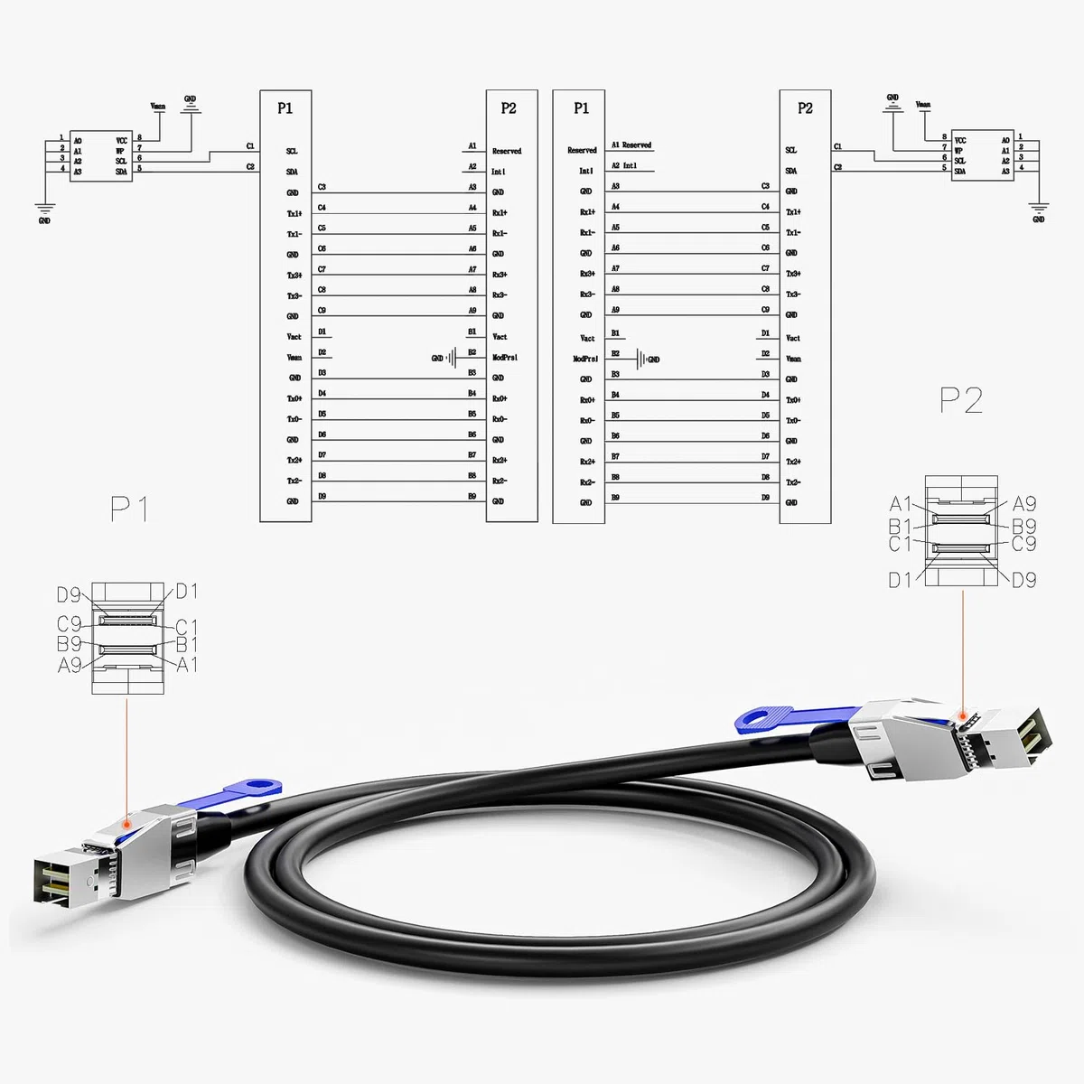 Câble Raid SFF-8644 vers SFF-8644 Mini SAS HD pour serveur de données SFF-8644 vers SFF-8644 pour serveur de disque dur, SAN, carte RAID, 1 m