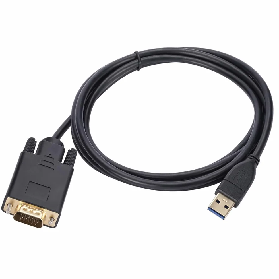 Câble USB 3.0 vers VGA 1,8 M 1080P Adaptateur Convertisseur Mâle à Mâle pour Ordinateur Portable Projecteur Vidéo UHD Externe Câble USB3.0 VGA