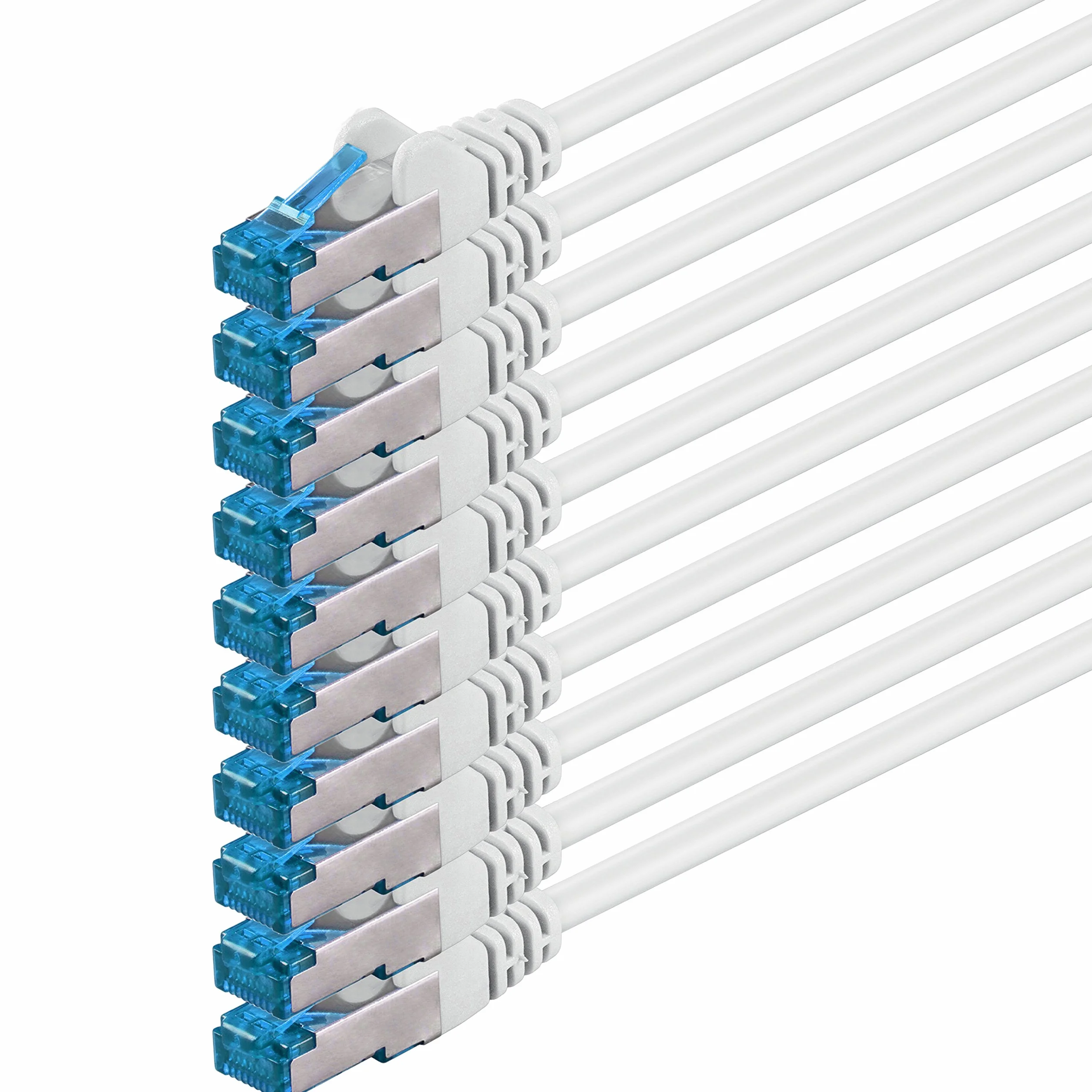 10x 0,5 M - Câble réseau CAT-6a Câble Ethernet Lan Patch Connecteur RJ-45 SFTP 10GB/s - Paquet de 10 Blanc