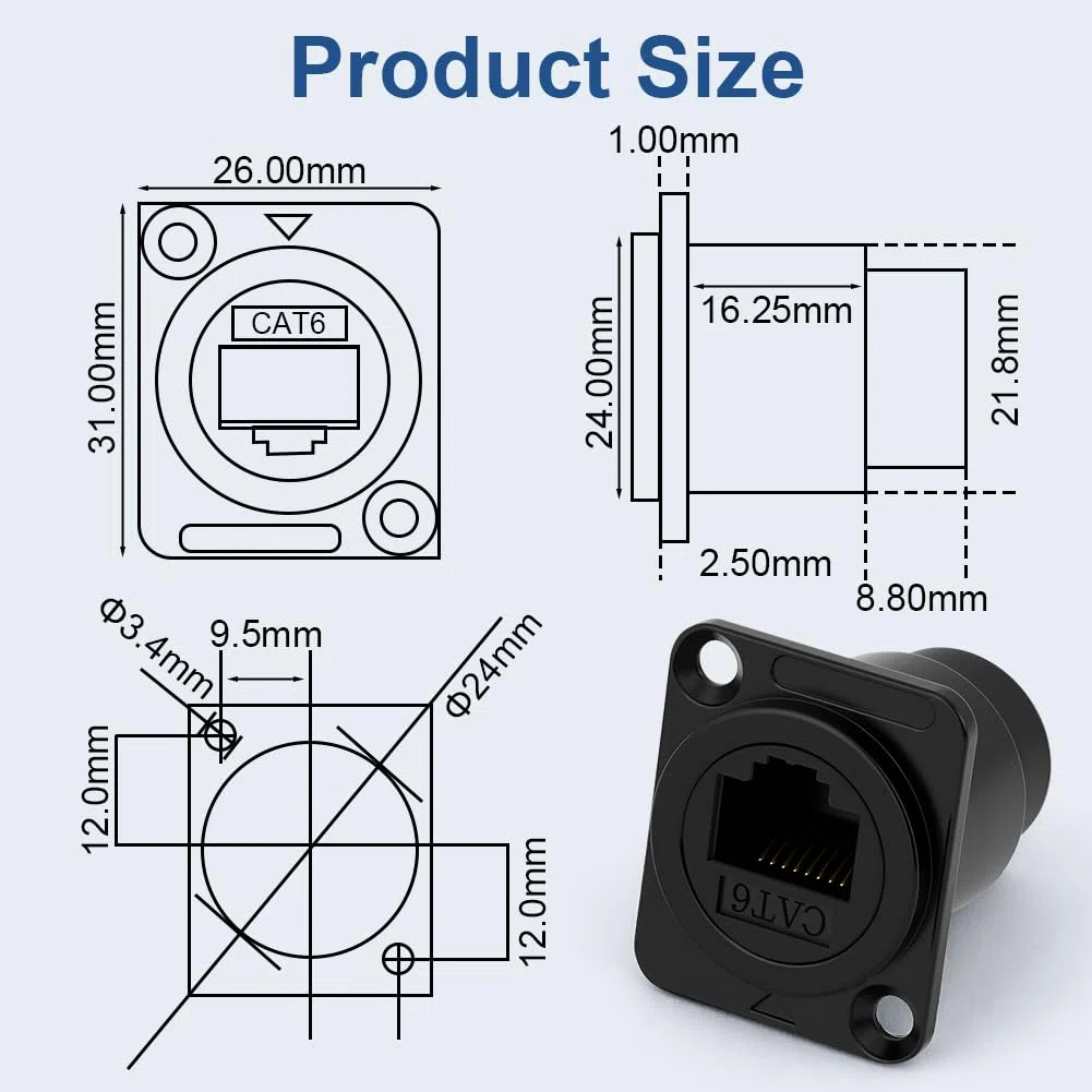 OFFCUP RJ45 CAT6 Connecteur pour Montage en Panneau, 5Pcs Prise Encastrée, Connecteur Pass-Through, femelle-femelle, Compatible Cat6A/CAT6/CAT5E