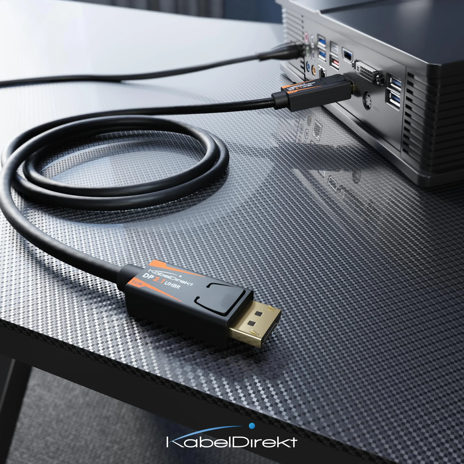KabelDirekt – Câble DisplayPort 2.1/DP 2.1 – 2m – UHBR, DP80 80 Gbit/s pour PC de jeu/Cartes graphiques avec FreeSync/G-Sync, Résolutions et Taux de Rafraîchissement : 16K@60Hz, 8K@120Hz, 4K@240Hz