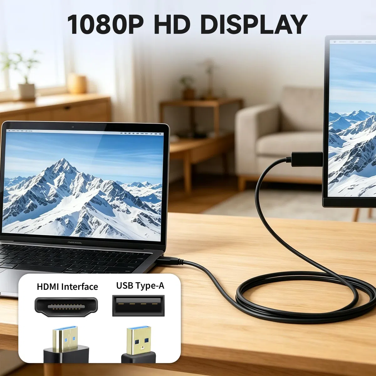 Câble USB 3.0 vers HDMI, 1.8m USB 3.0/2.0 1080P vers HDMI Mâles pour PC HDTV Projecteur Ordinateur Portable, Compatible avec Windows 11/10/8/7 MacOS