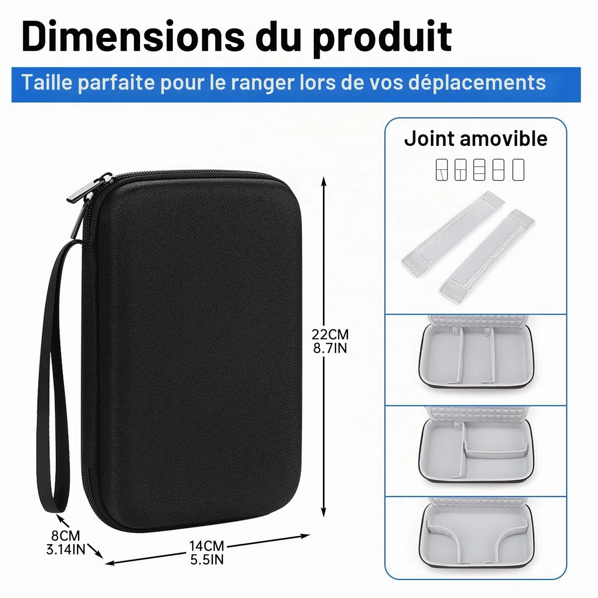 Teskyer Sac Rangement Cable Voyage - Coque Rigide, Imperméable, Meilleure Protection, Grande Capacité, Portable, Voyage Accessoires, 14 x 22 x 6,5 cm, Noir