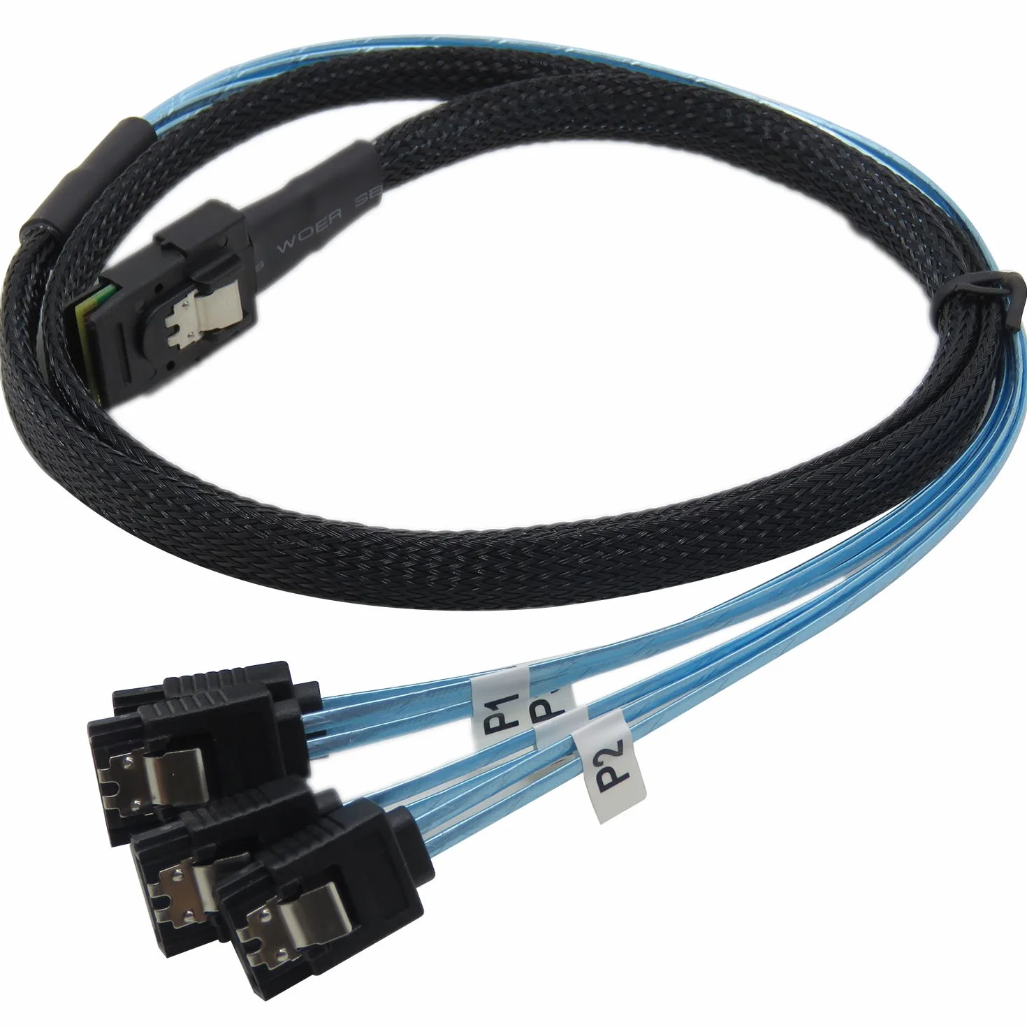 1M Internal Mini SAS 36pin Male W/Latch to SATA 7pin Female (x4) Forward Breakout Cable