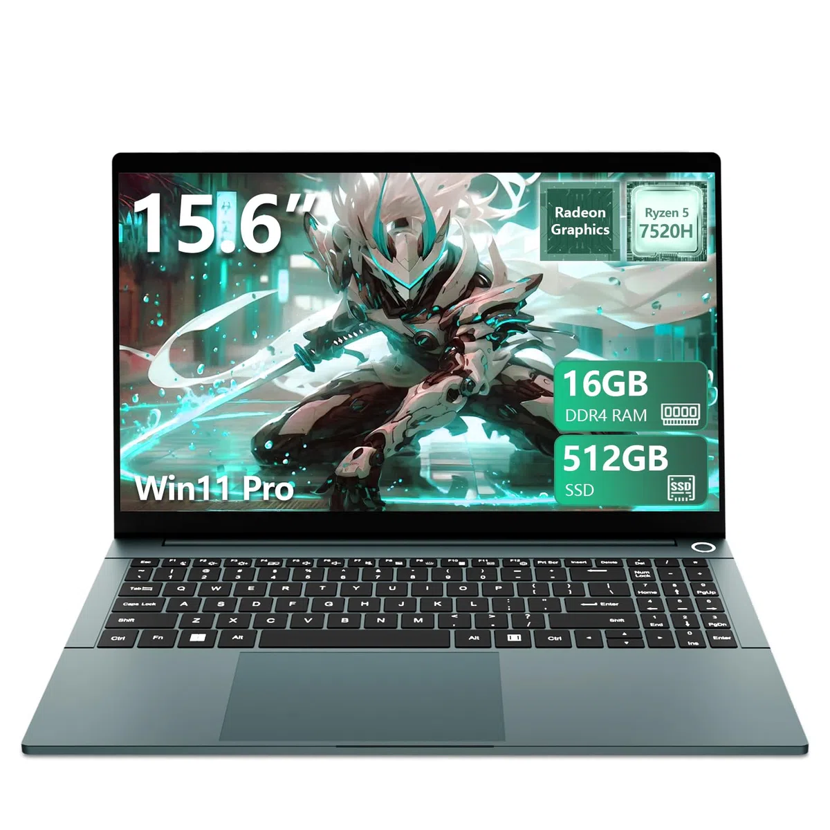 Ordinateur Portable 15,6 Pouces, AND Ryzen 5 7520H CPU, Win11 PC Portable 16Go RAM SSD 512Go, Graphique Radeon, Clavier Rétro-éclairé/Déverrouillage Empreinte, Type-C+Webcam+BT5.0+5000mAh Battery