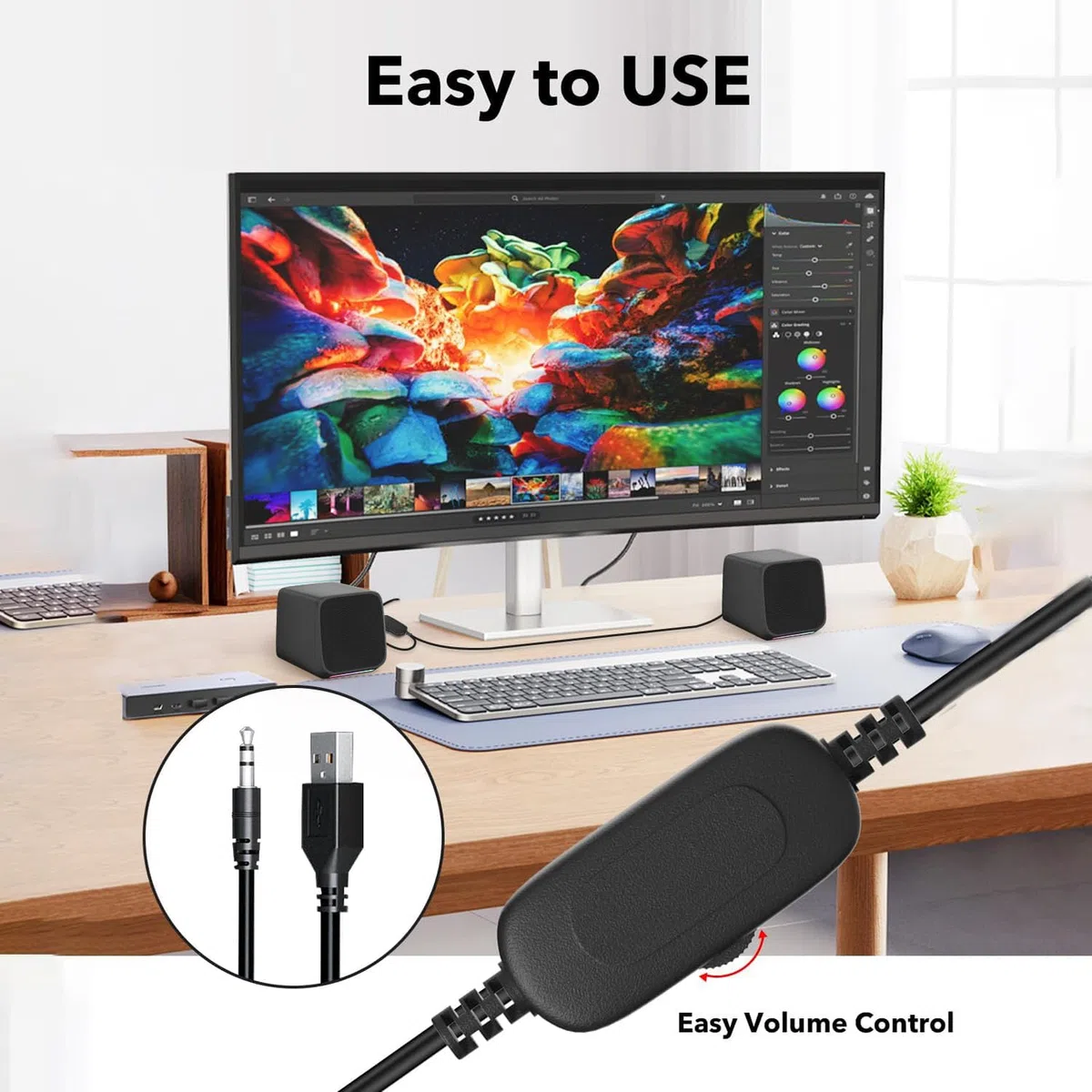 Haut-parleurs d’Ordinateur compacts, Haut-parleurs de Bureau pour PC, avec Prise 3,5 mm, avec lumière ambiante, compatibles avec Ordinateurs, Ordinateurs Portables et tablettes
