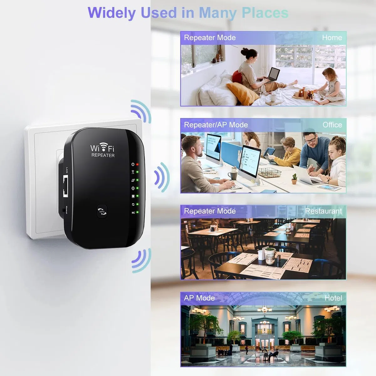 Amplificateur WiFi, répéteur WiFi, Couvre jusqu'à 300 m² et 45 appareils - avec Port Ethernet, Installation Rapide, amplificateur de Signal sans Fil Domestique, Prise européenne