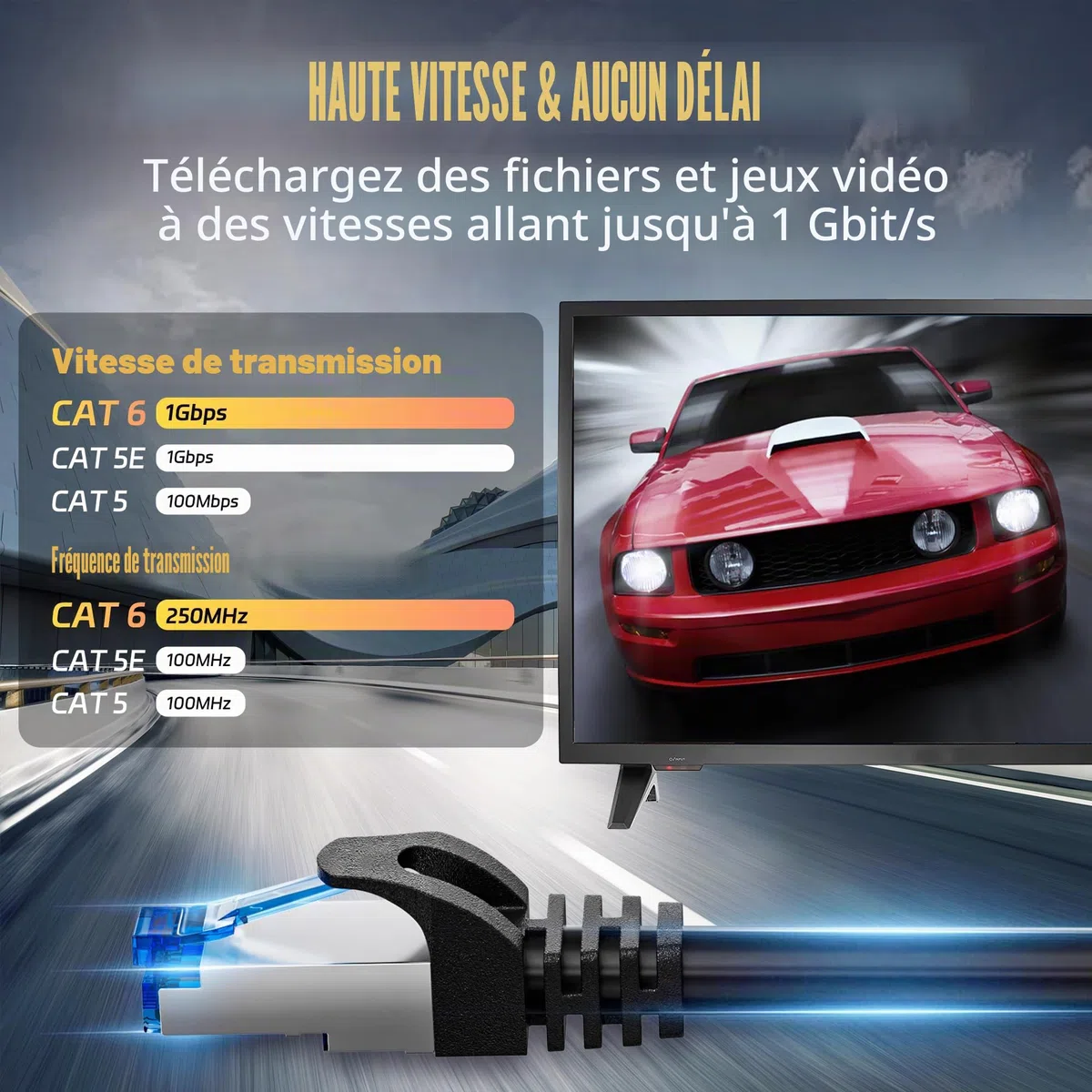 Câble Ethernet 10m Noir, Câble Rj45 10m Cat 6, Cable Reseau Haut Débit Gigabit Cable Internet Blindé FTP 23AWG Câbles LAN Exterieur Intérieur Imperméable pour Routeur Switch Modem - 250MHz 1000Mbps