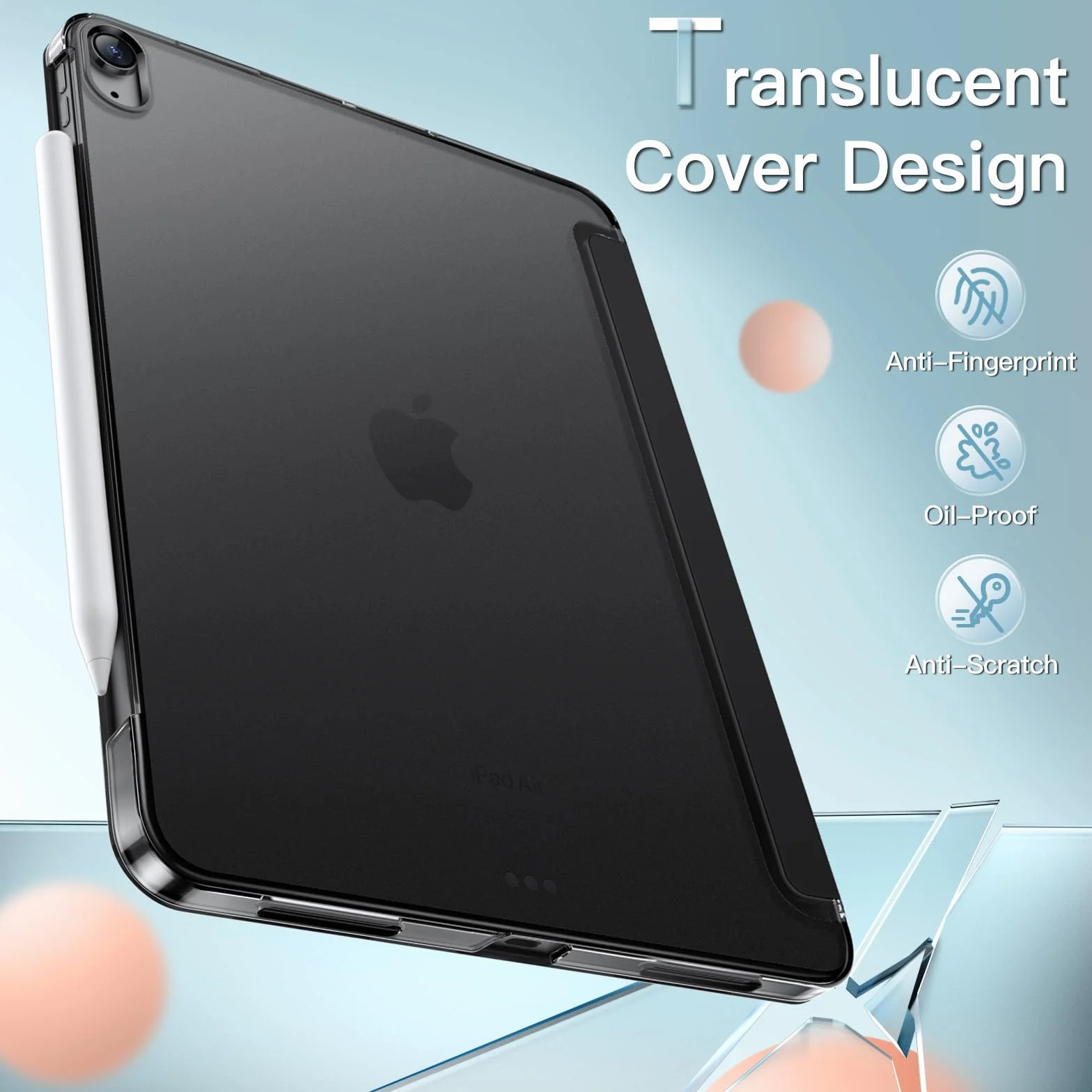 JETech Coque pour iPad Air 13 Pouces M4/M3/M2 (2026/2025/2024), Étui Housse Arrière Rigide à Support Fine Intelligente avec Veille/Réveil Automatique (Noir)