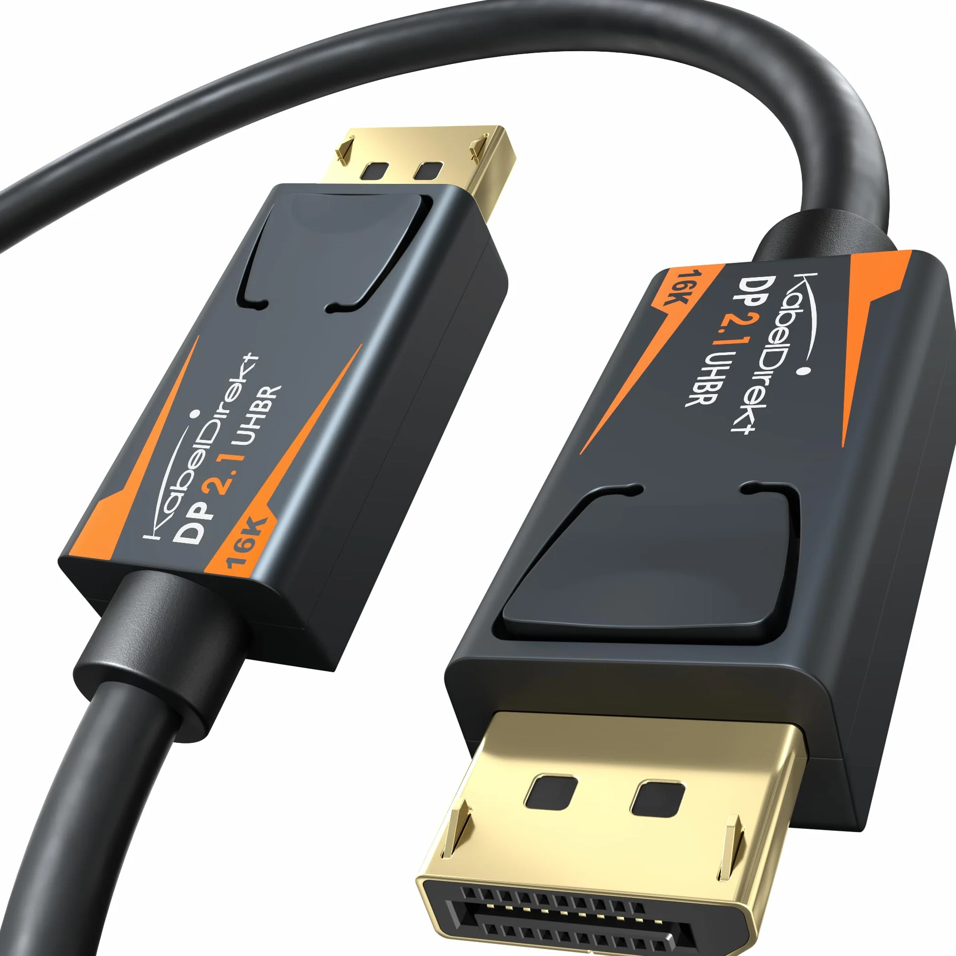 KabelDirekt – Câble DisplayPort 2.1/DP 2.1 – 2m – UHBR, DP80 80 Gbit/s pour PC de jeu/Cartes graphiques avec FreeSync/G-Sync, Résolutions et Taux de Rafraîchissement : 16K@60Hz, 8K@120Hz, 4K@240Hz