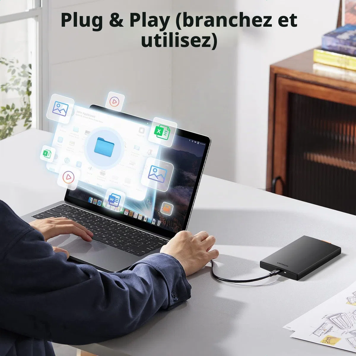UGREEN USB C 3.1 Gen 2 Boîtier Disque Dur Externe 2,5 Pouces SATA III II I HDD SSD avec 6Gbps UASP Supporte Windows Mac OS Linux, Câble Inclus
