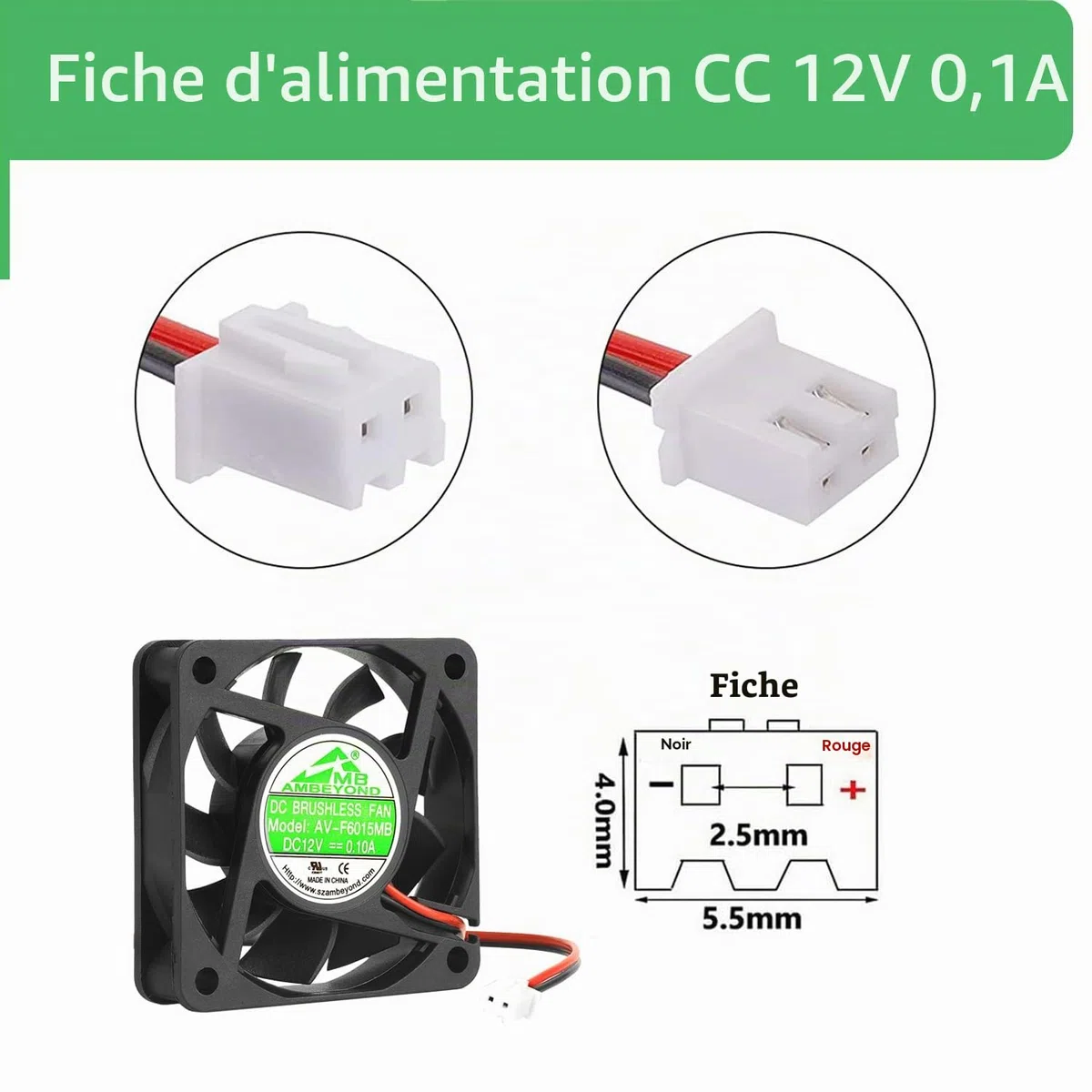 Paquet de 2 ventilateurs de refroidissement sans balais à roulement à billes 6015 12 V CC 60 mm x 15 mm 2 broches