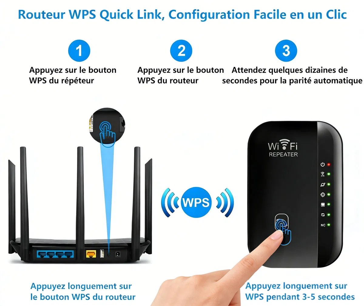 Amplificateur WiFi, répéteur WiFi, Couvre jusqu'à 300 m² et 45 appareils - avec Port Ethernet, Installation Rapide, amplificateur de Signal sans Fil Domestique, Prise européenne