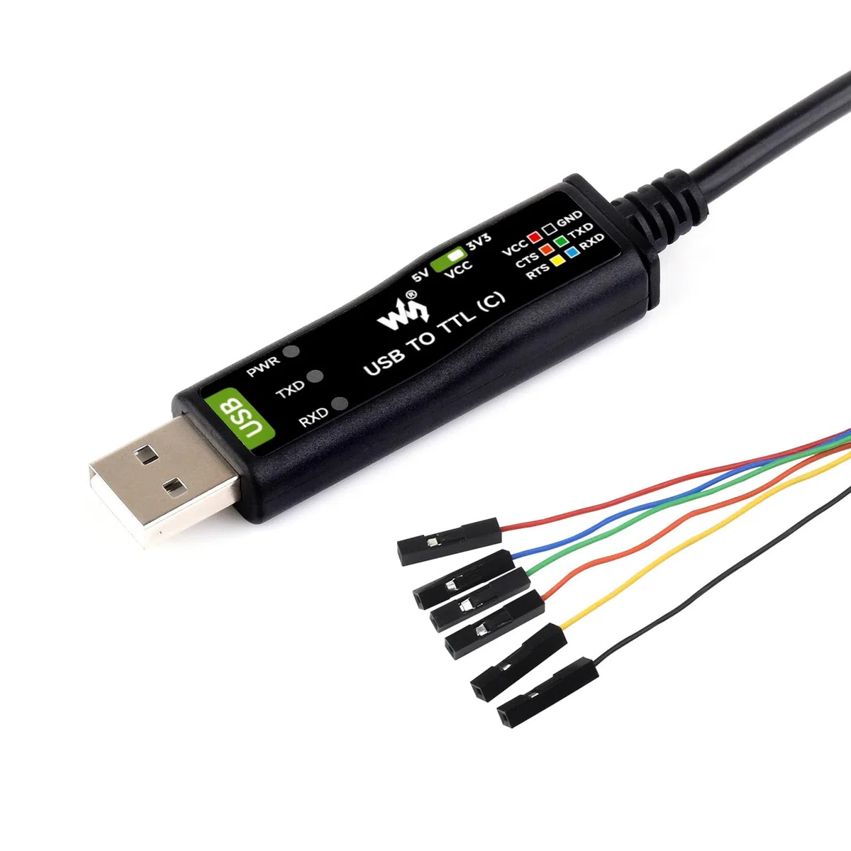 Waveshare Industrial USB TO TTL (C) 6pin Serial Cable, FT232RNL Chip, Multi Protection Circuits, for Win7/8/10/11/Mac/Linux, Hardware Flow Control, for Serial Port Debugging of Industrial Equipments