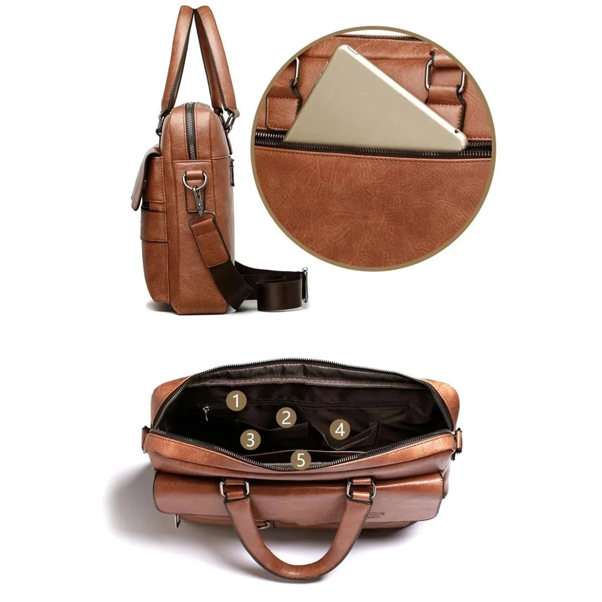 GLigeT Sacoche pour ordinateur portable, porte-documents de grande capacité, sac à bandoulière en cuir PU d'affaires haut de gamme, sac à main de bureau, sac à main pour ordinateur portable de 14