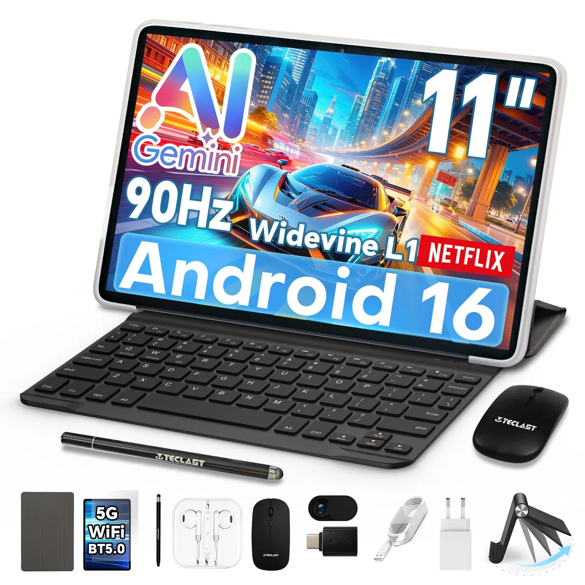 TECLAST P50T Tablette 11" avec 10 Accessoires,90Hz Android 16,8000mAh,128Go