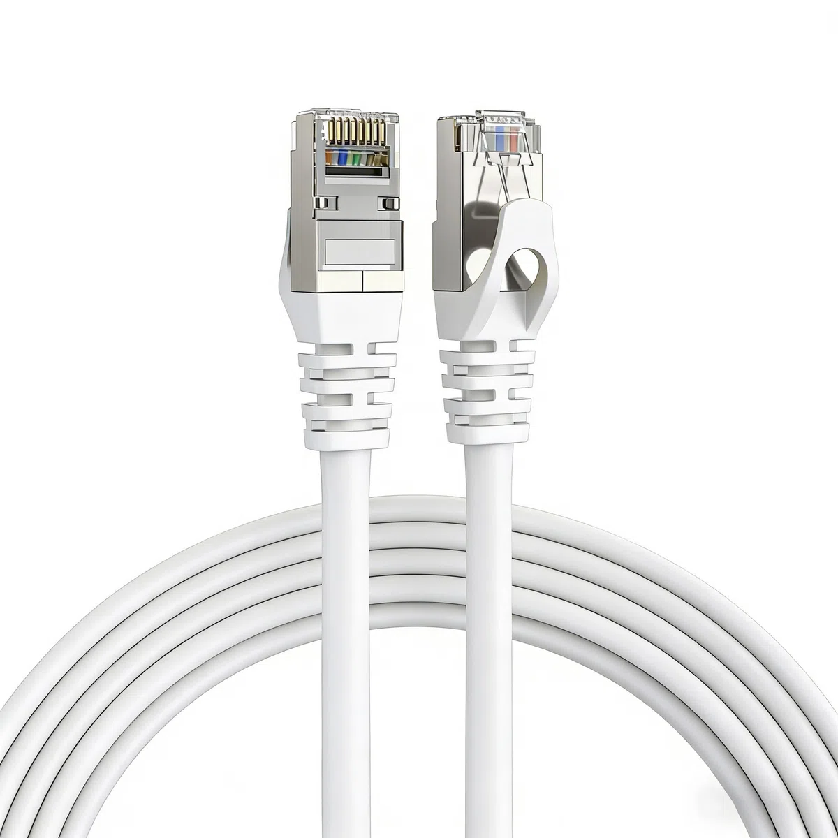 Elfcam - 15m Cat7 Câble Ethernet Rond, Diamètre Extérieur de 4,8 mm, Bande Passante de 600 MHz, Blindage U/FTP, 28 AWG, Cuivre pur, Convient pour Internet, Les PC et Les Routeurs, Blanc.