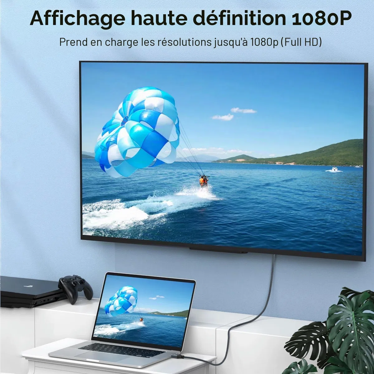 Thsucords Câble HDMI vers VGA 5M (Mâle vers Mâle) compatible avec 720p/1080p Ordinateur portable, PC, Moniteur, Projecteur