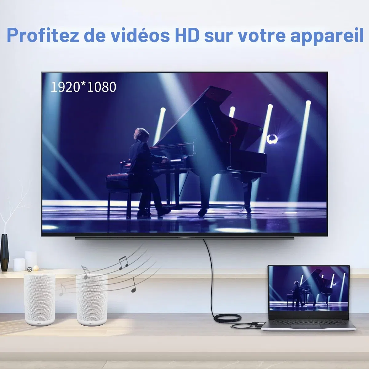 Duttek Câble VGA vers HDMI avec Port Audio 3,5 mm et USB 2.0, Convertisseur HDMI mâle vers VGA mâle 1080p pour Moniteur, TV, Ordinateur - 1,5 m