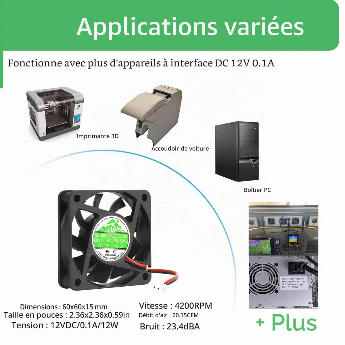 Paquet de 2 ventilateurs de refroidissement sans balais à roulement à billes 6015 12 V CC 60 mm x 15 mm 2 broches