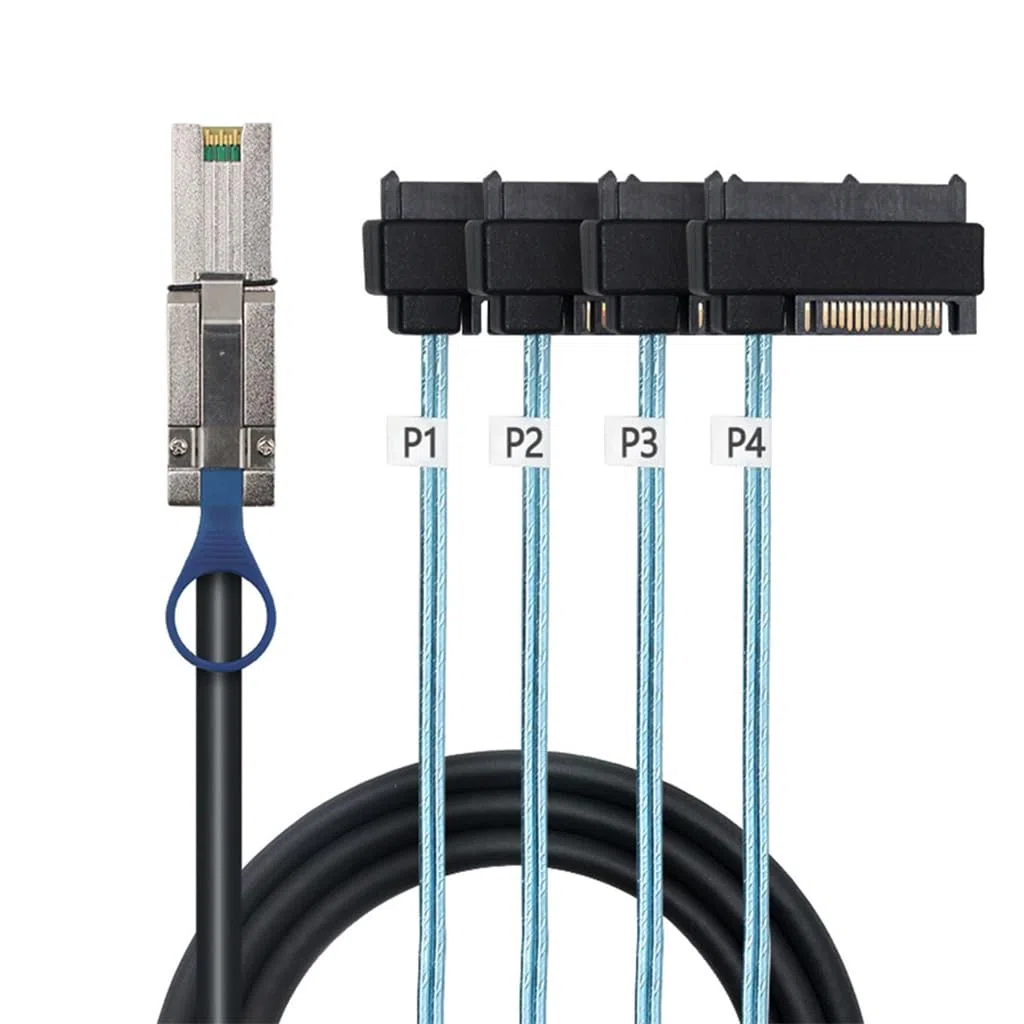 JMT Câble adaptateur pour serveur Mini SAS HD SFF-8088 26P vers 4 x SAS 8482 2 en 1 (50 cm)